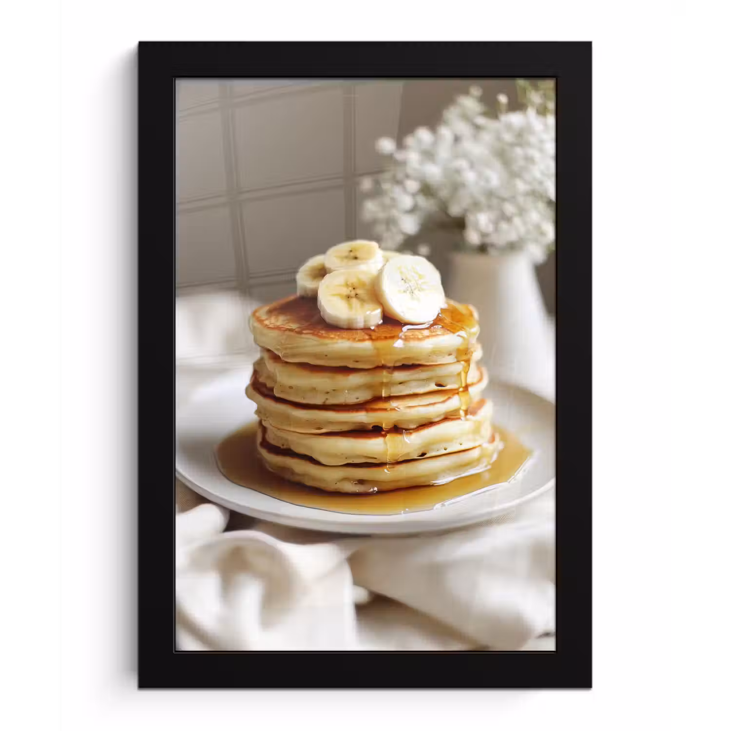 Pannenkoeken - Banaan - Siroop - Wit - Beige fotolijst zwart zonder passe partout klein -3d