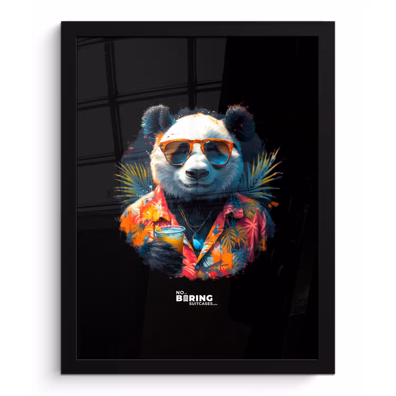 Panda als tropische straatkunst fotolijst zwart zonder passe partout klein -3d