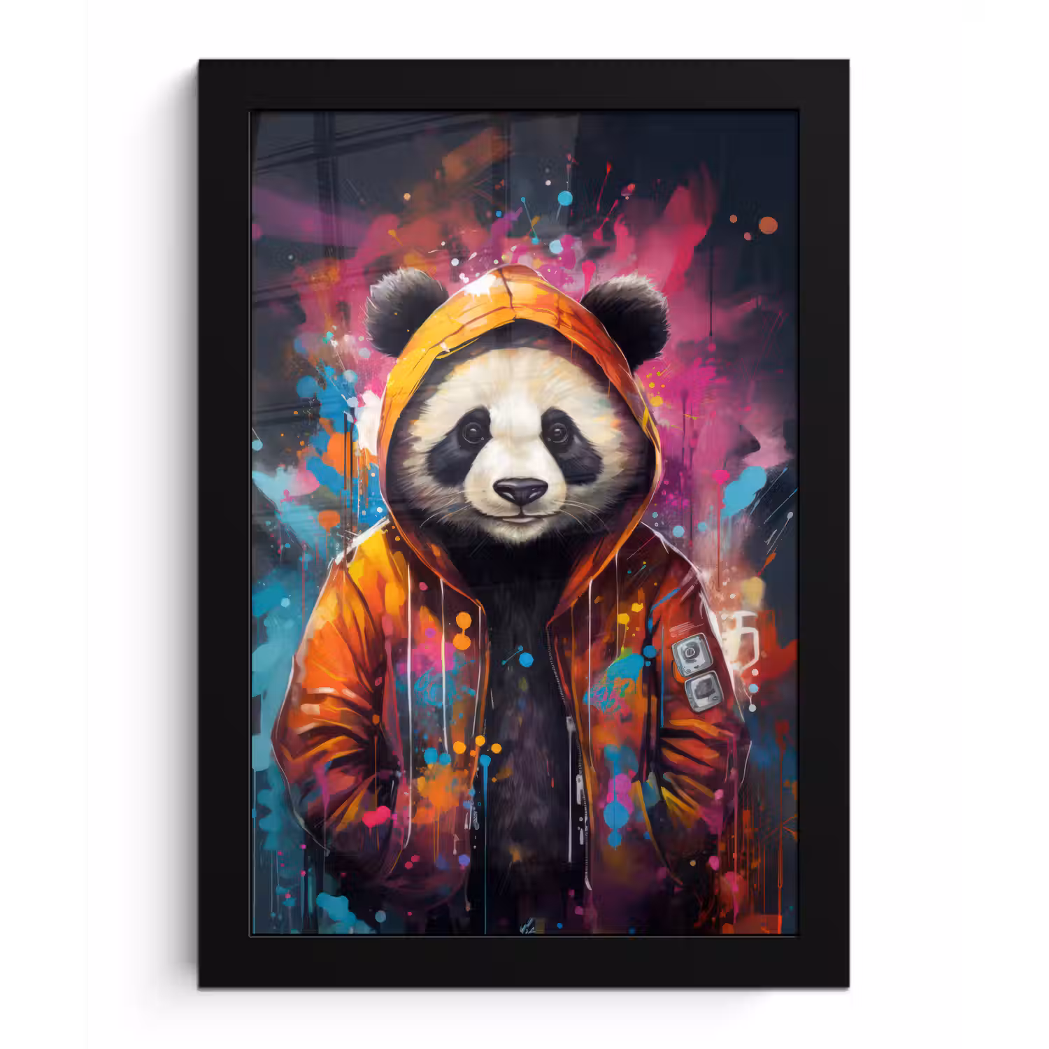 Panda - Jas - Graffiti - Oranje fotolijst zwart zonder passe partout klein -3d
