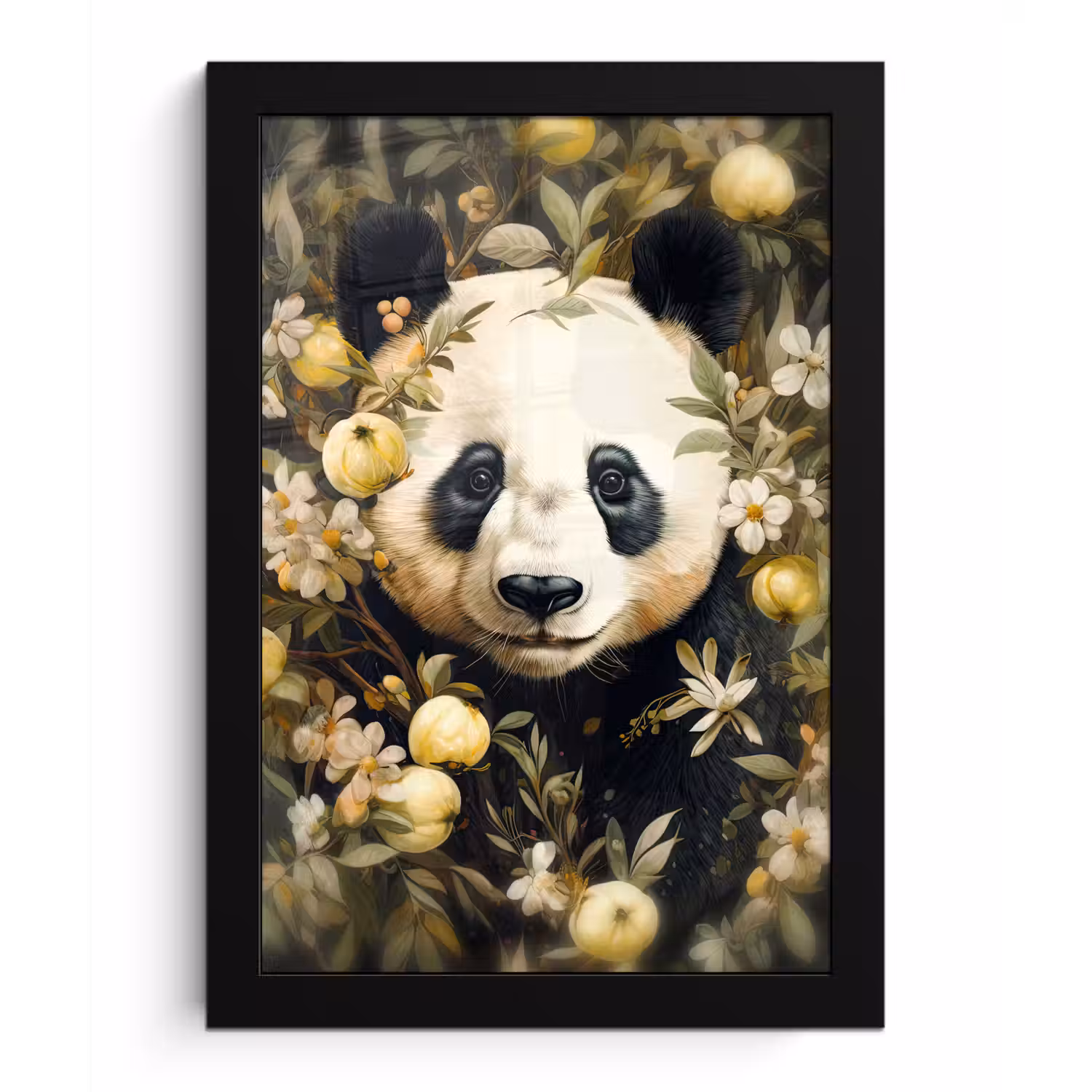 Panda - Pandabeer - Wilde dieren - Natuur - Bloemen fotolijst zwart zonder passe partout klein -3d