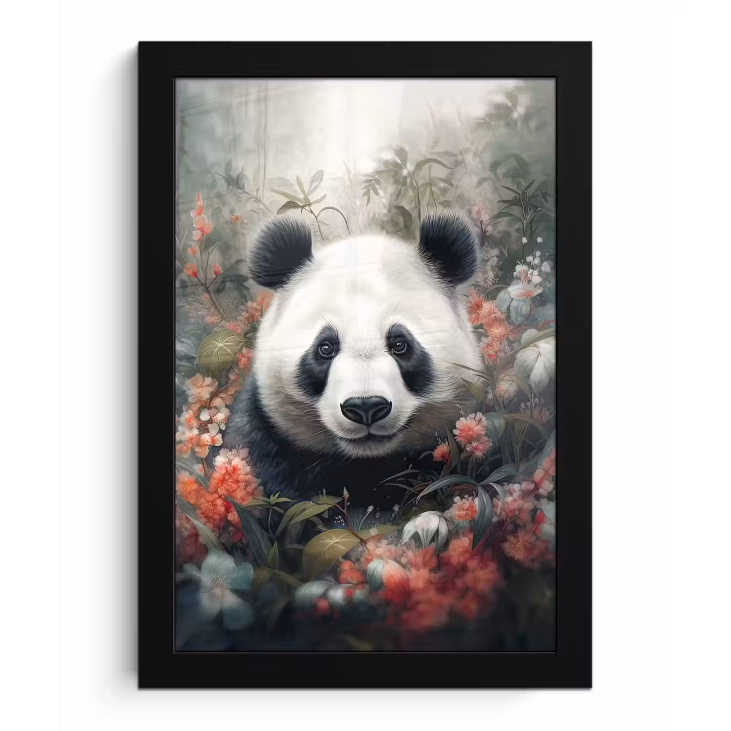 Panda - Wilde dieren - Bloemen - Natuur fotolijst zwart zonder passe partout klein -3d