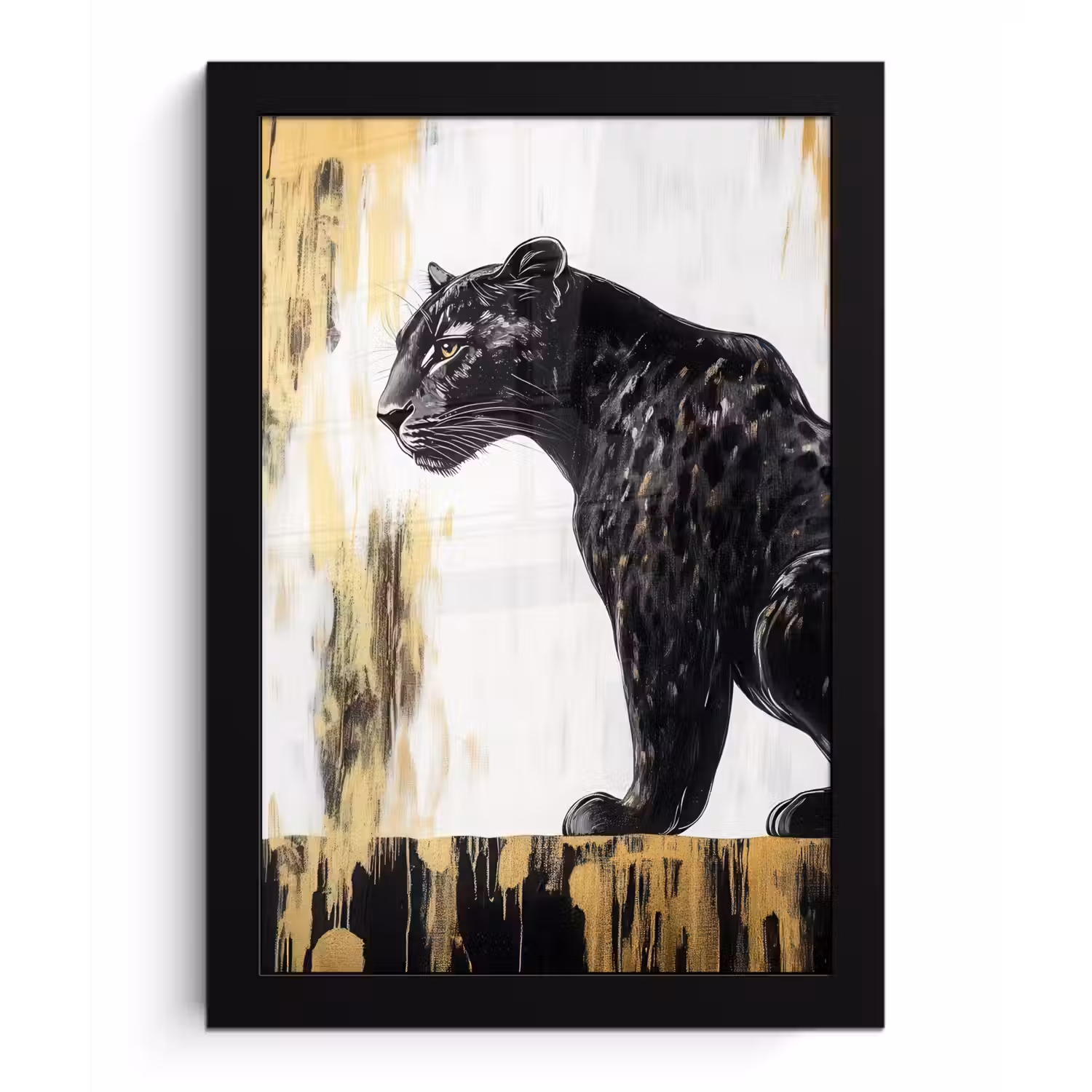 Panter - Zwart - Abstract - Goud fotolijst zwart zonder passe partout klein -3d