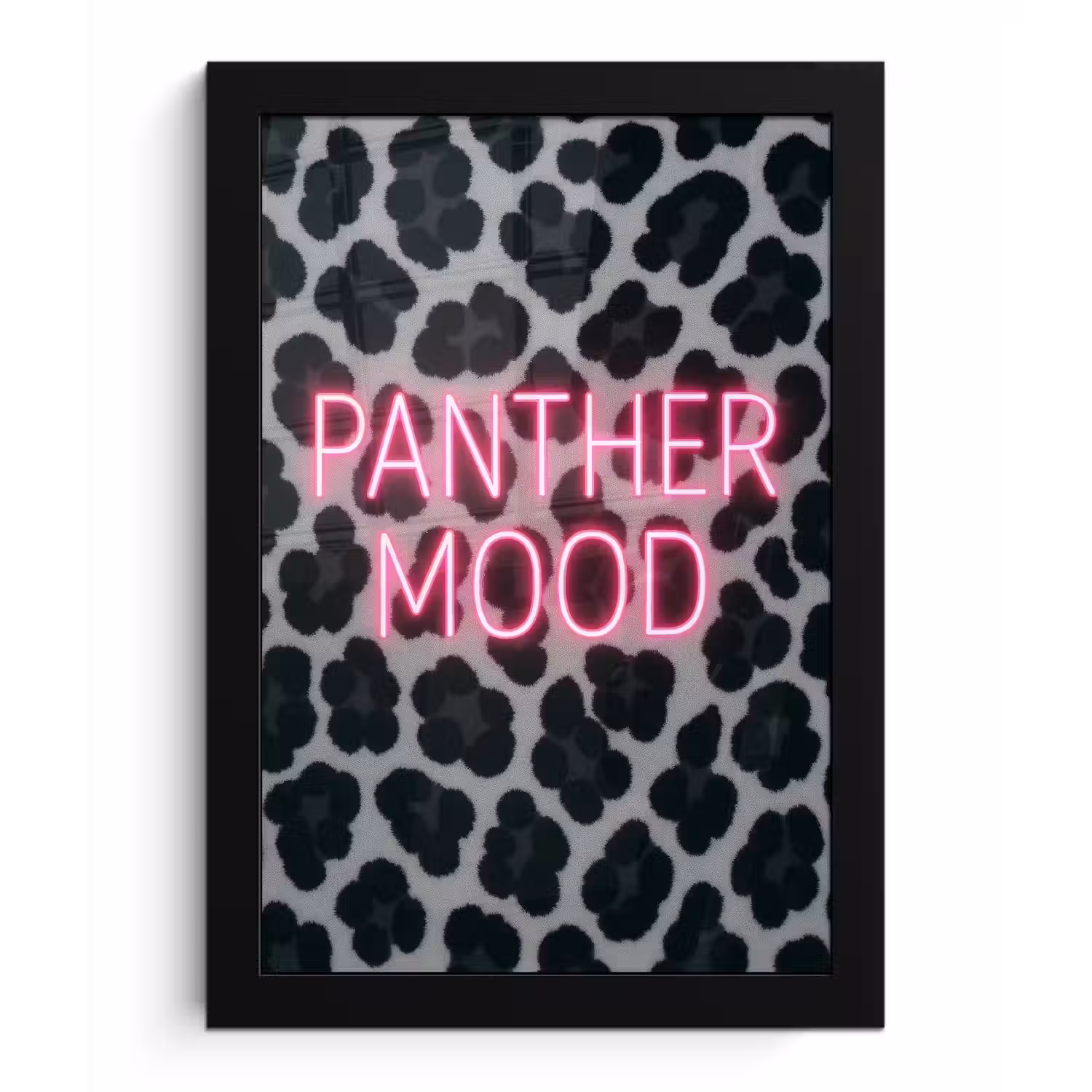 Panterprint - Zwart - Neonletters - Roze fotolijst zwart zonder passe partout klein -3d