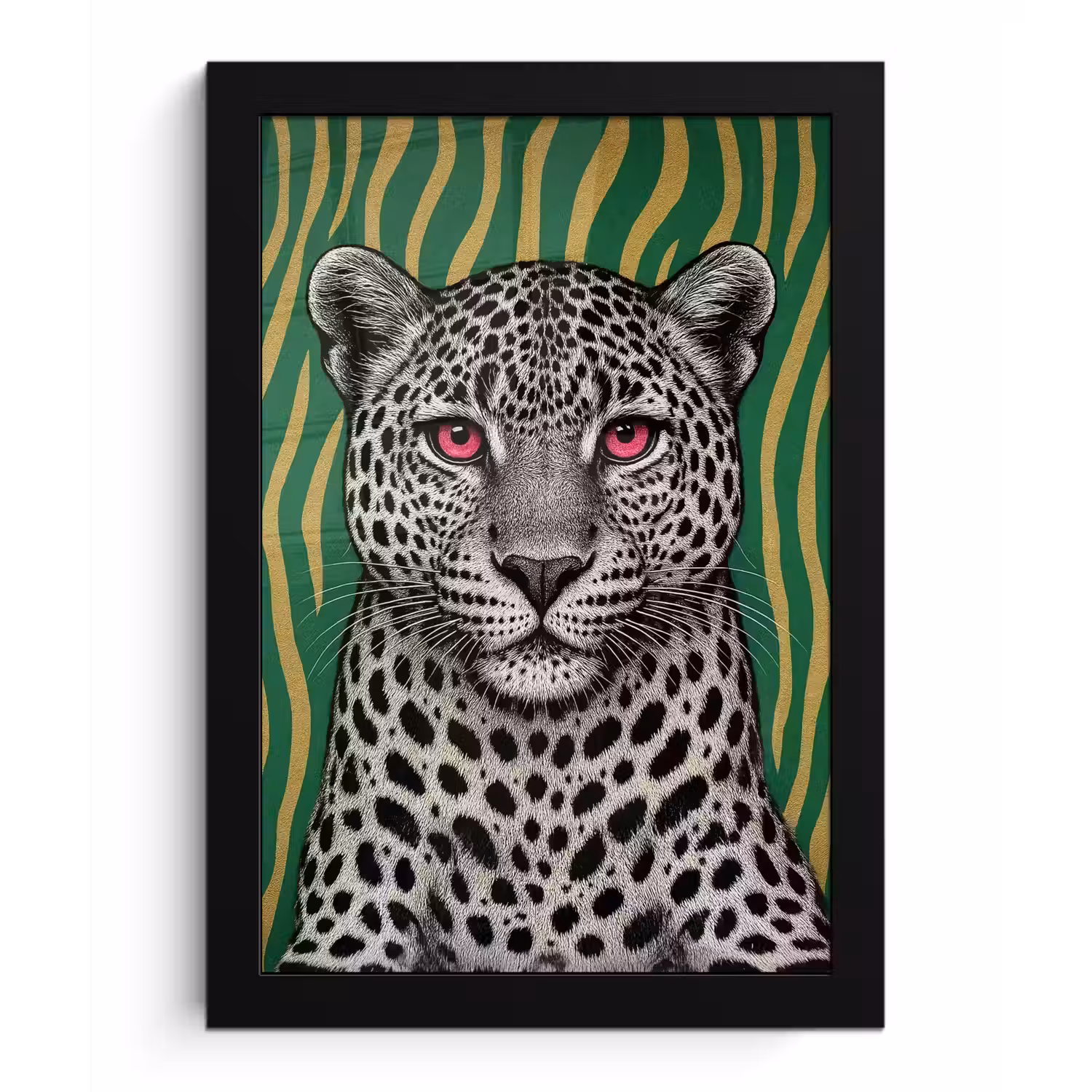 Panter - Zebrapatroon - Groen fotolijst zwart zonder passe partout klein -3d