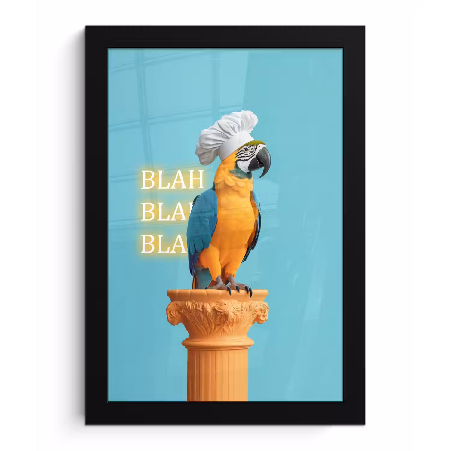 Papegaai - Koksmuts - Quote - Neon fotolijst zwart zonder passe partout klein -3d