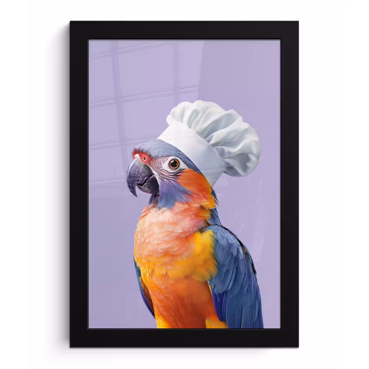 Papegaai - Koksmuts - Paars - Cute fotolijst zwart zonder passe partout klein -3d