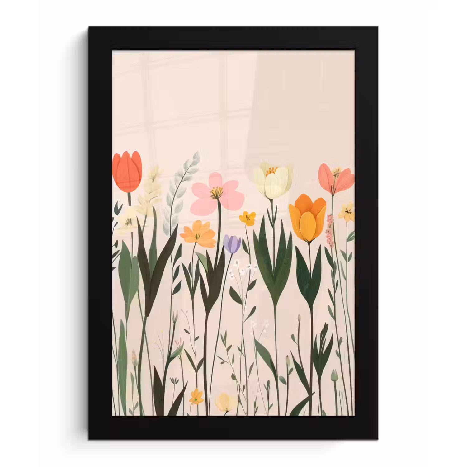 Pasteltinten - Bloemen - Illustratie fotolijst zwart zonder passe partout klein -3d