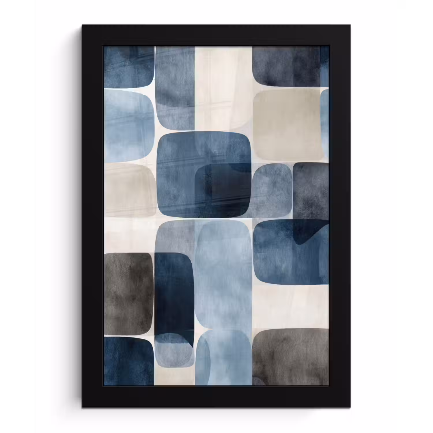 Patroon - Blauw - Vierkanten fotolijst zwart zonder passe partout klein -3d