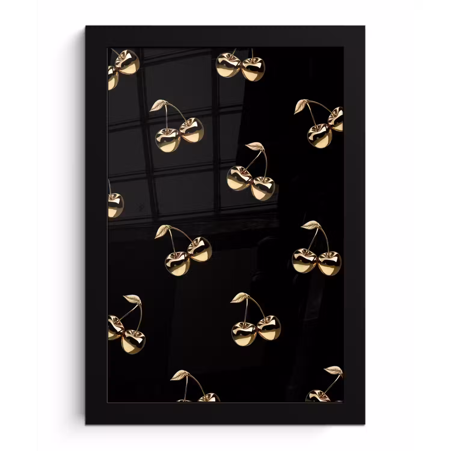 Patroon - Kersen - Goud - Chrome fotolijst zwart zonder passe partout klein -3d