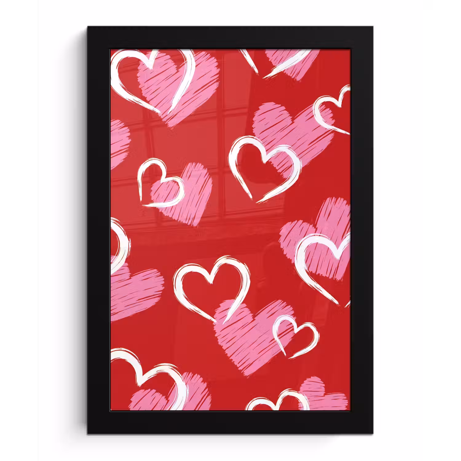 Patroon - Hartjes - Roze - Valentijn fotolijst zwart zonder passe partout klein -3d