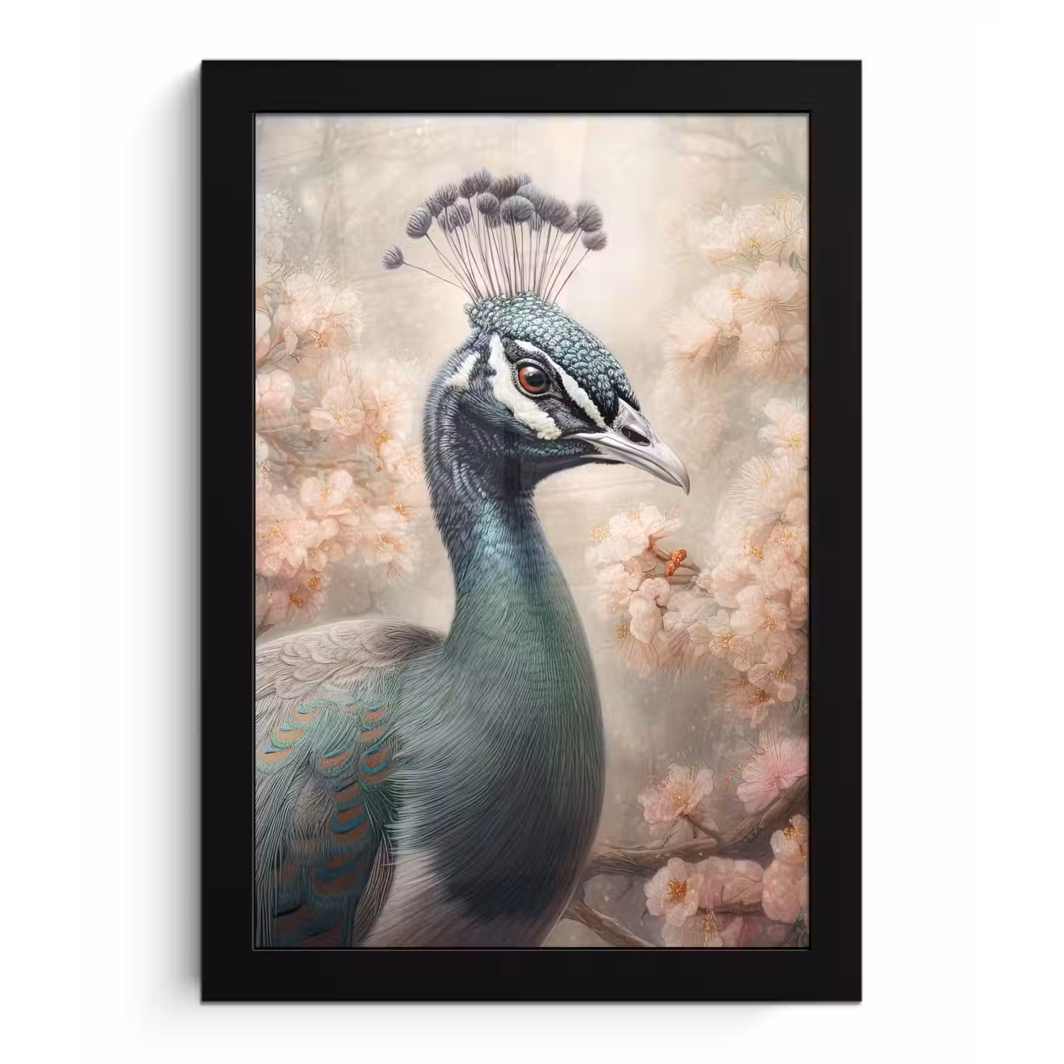 Pauw - Vogels - Bloemen - Boom - Botanisch fotolijst zwart zonder passe partout klein -3d