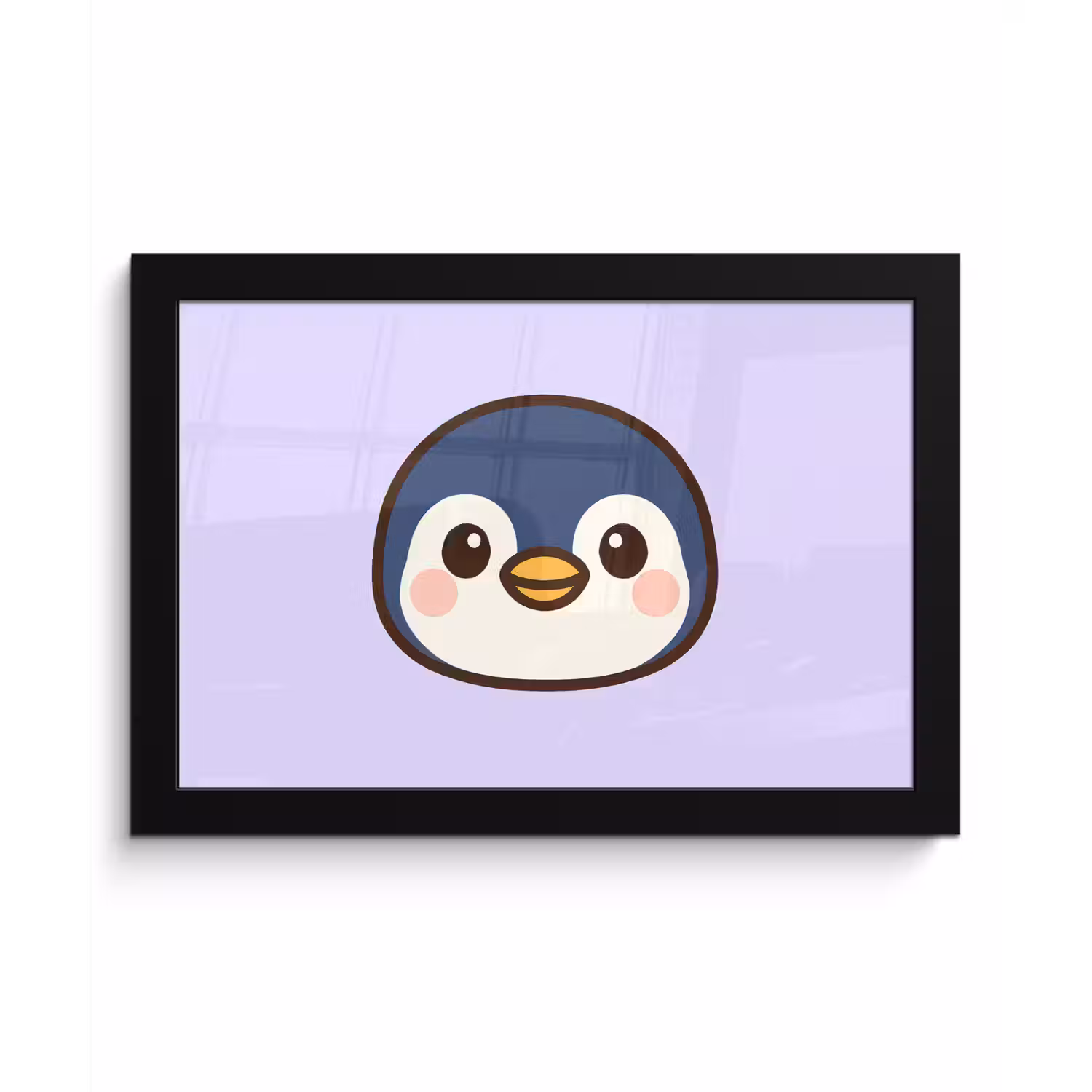 Pinguïn - Paars - Schattig fotolijst zwart zonder passe partout klein -3d