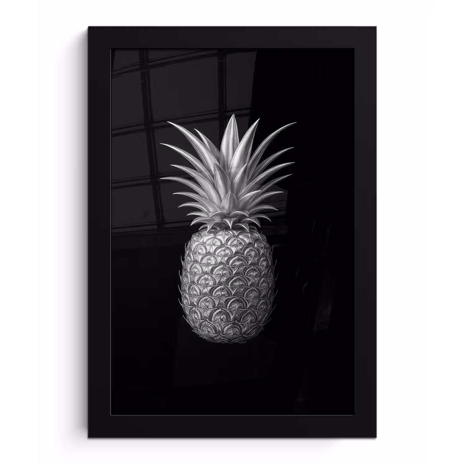 Ananas - Gedetailleerd - Bladeren fotolijst zwart zonder passe partout klein -3d