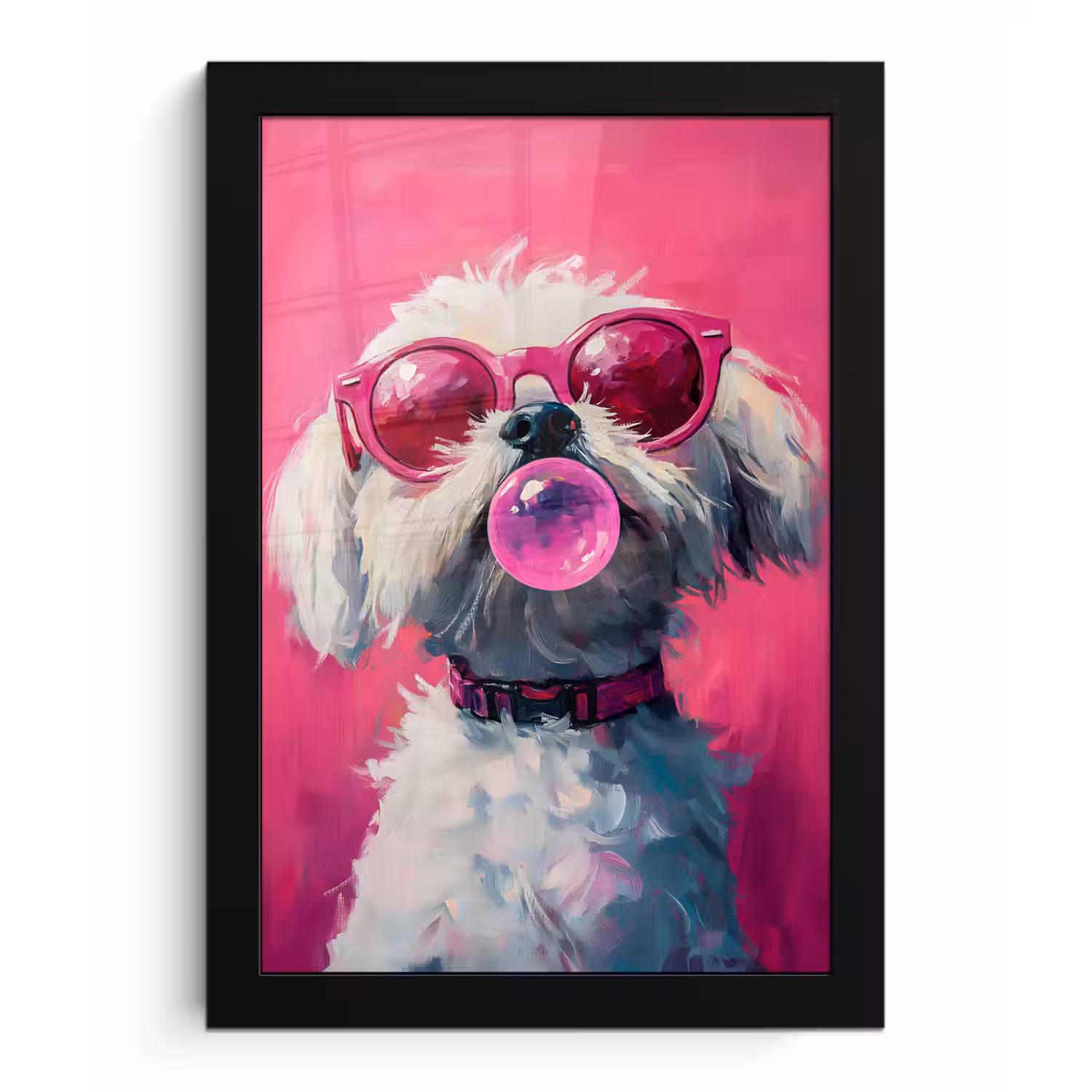 Pink - Hond - Bubbel fotolijst zwart zonder passe partout klein -3d