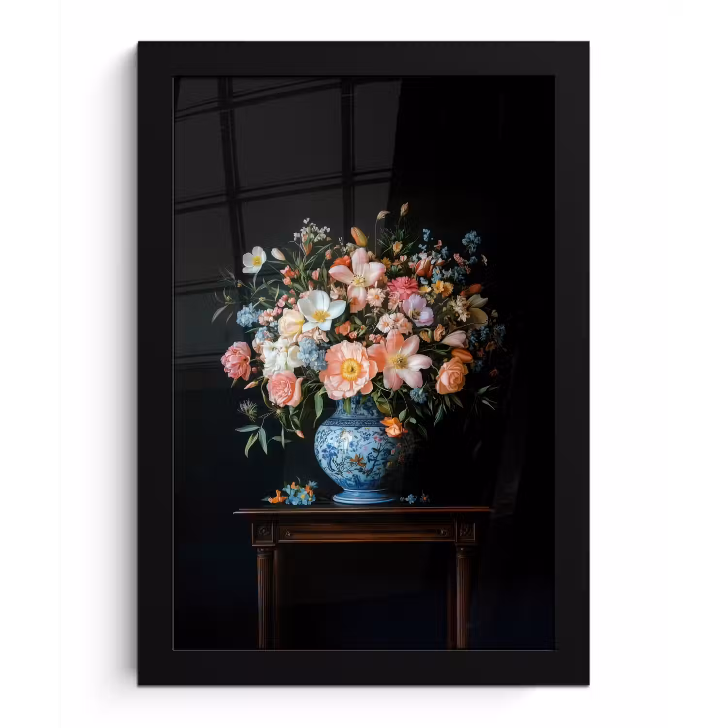 Roze - Bloemen - Vaas - Kleuren fotolijst zwart zonder passe partout klein -3d