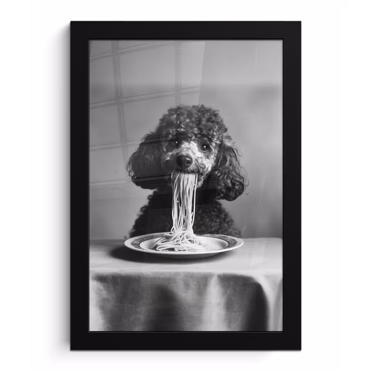 Poedel - Hond - Zwart - Wit - Schattig - Pasta fotolijst zwart zonder passe partout klein -3d
