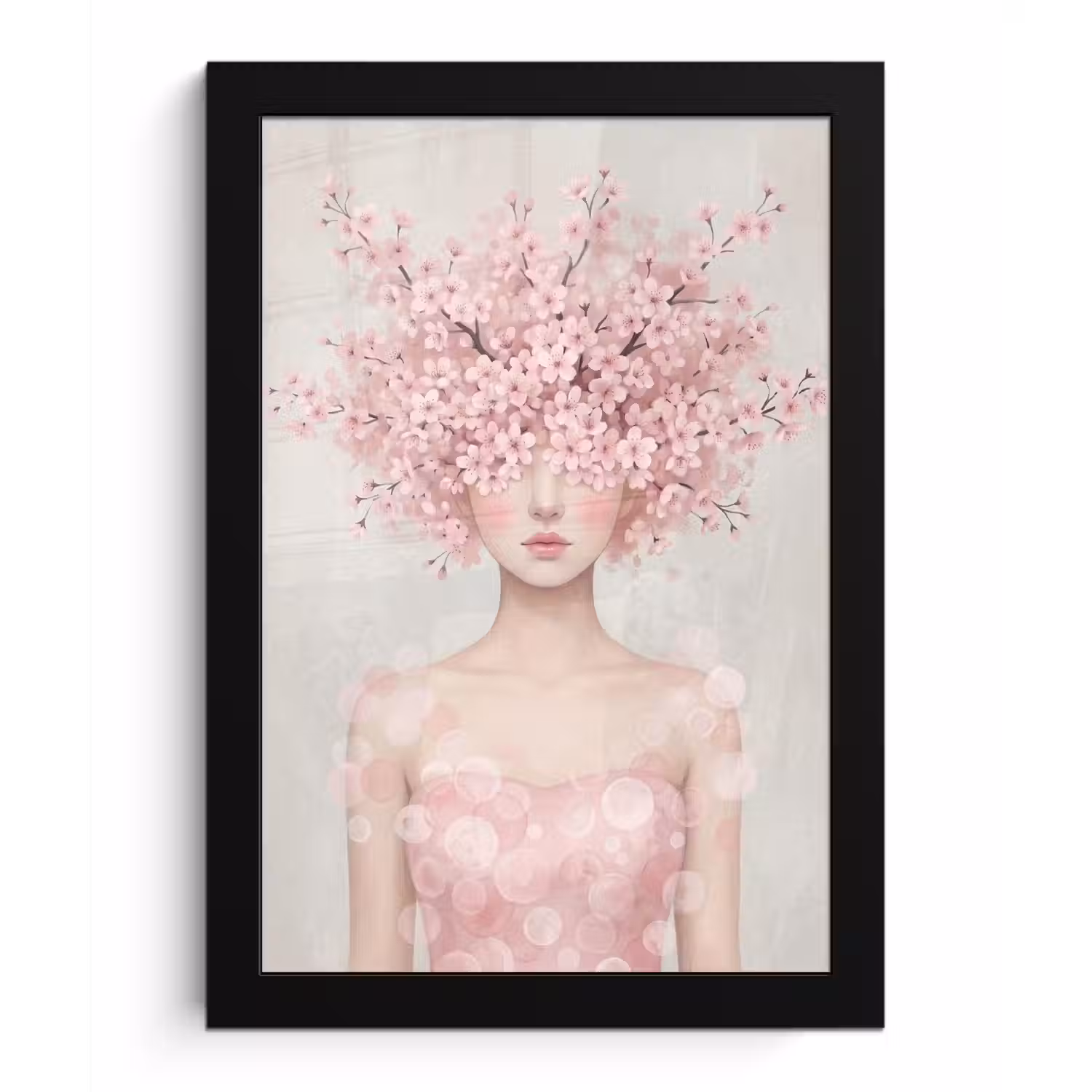 Portret - Kersenbloesem - Roze fotolijst zwart zonder passe partout klein -3d