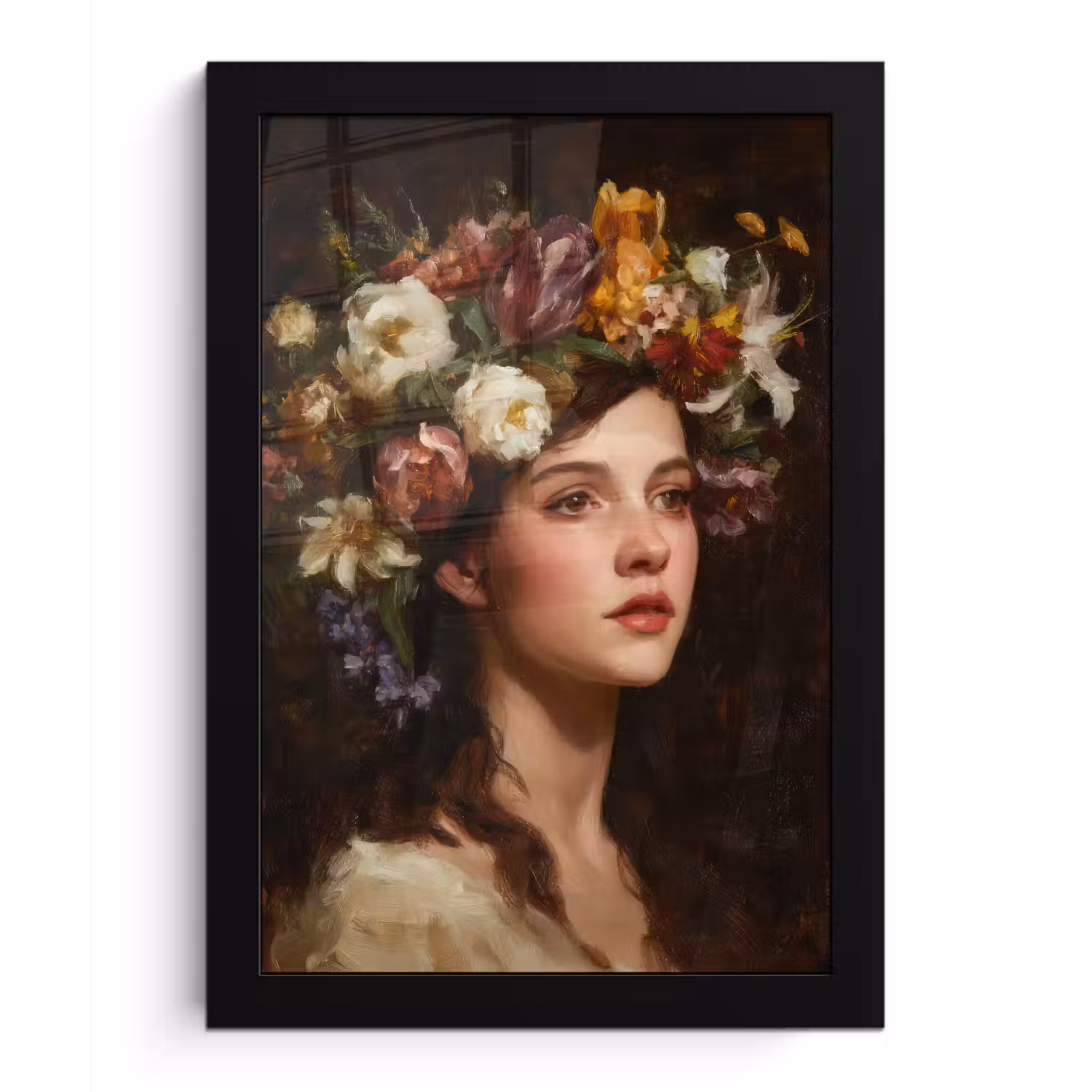 Portret - Vrouw - Bloemen fotolijst zwart zonder passe partout klein -3d