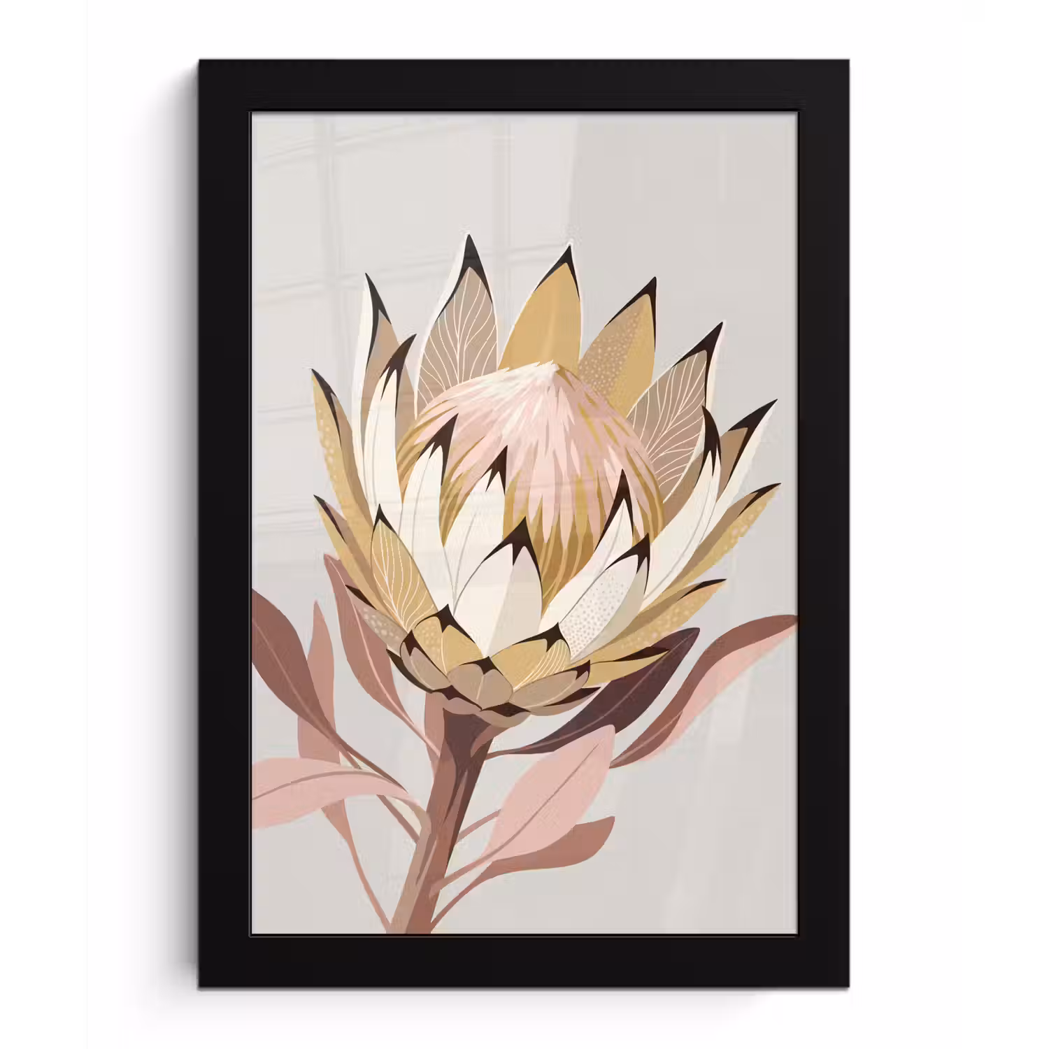 Protea - Bloem - Botanisch - Beige fotolijst zwart zonder passe partout klein -3d