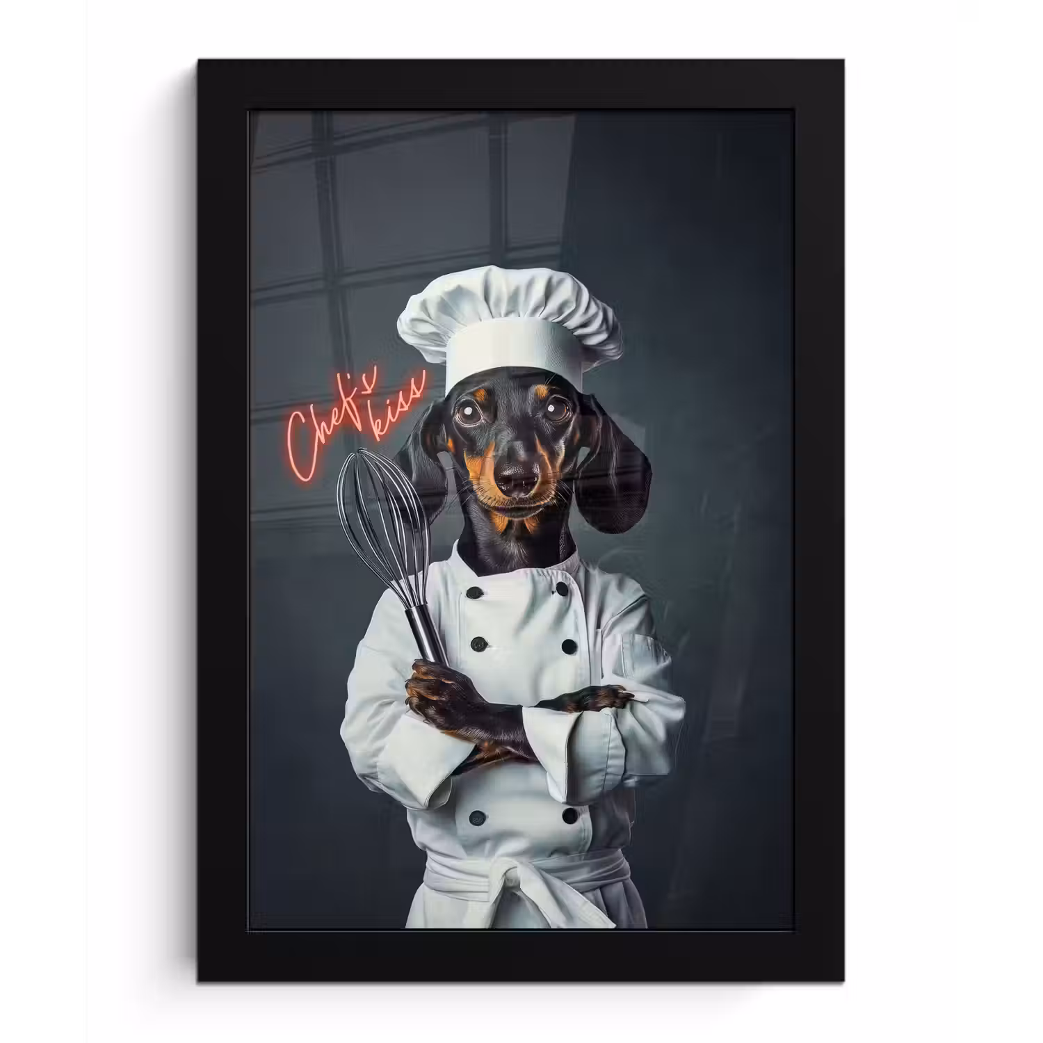 Quote - Neon - Hond - Kokskleding fotolijst zwart zonder passe partout klein -3d