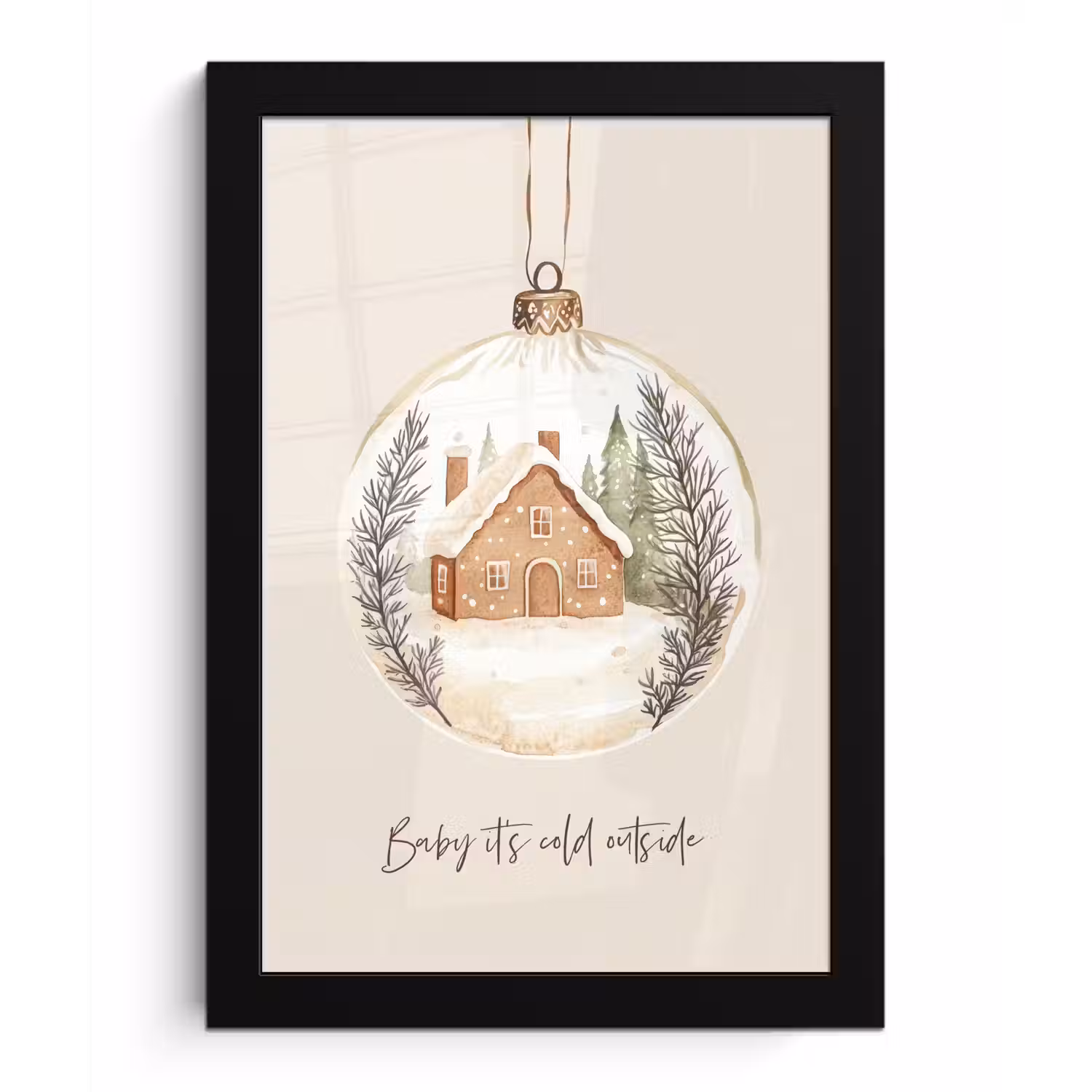Quote - Winter - Kerst - Beige - Kerstbal fotolijst zwart zonder passe partout klein -3d