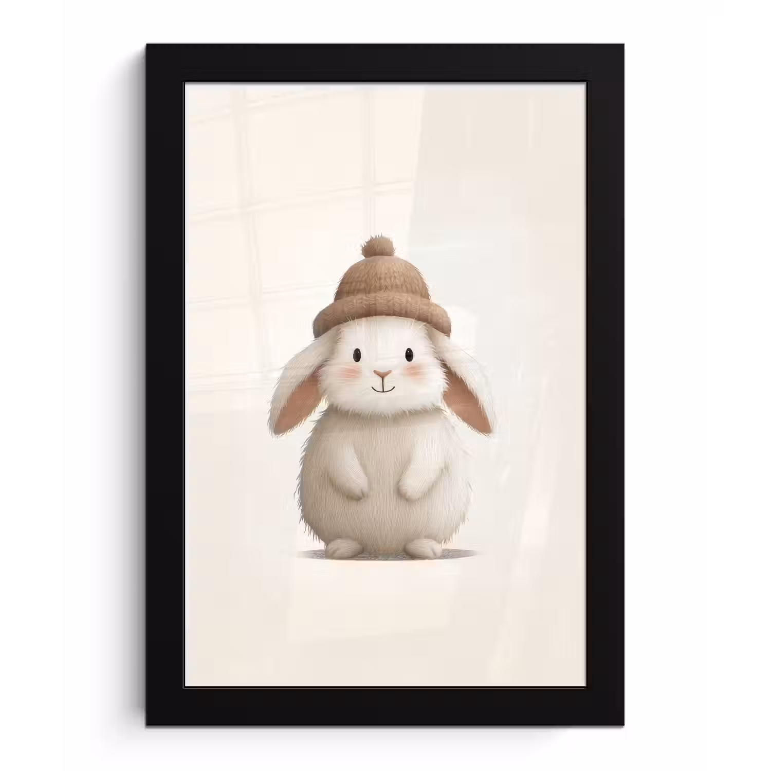 Konijn - Muts - Oren - Beige fotolijst zwart zonder passe partout klein -3d