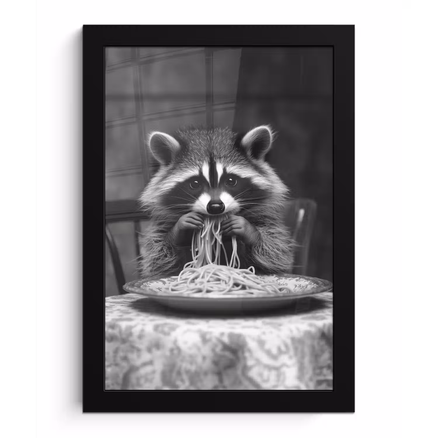 Wasbeer - Cute - Pasta - Tafelkleed - Zwart - Wit fotolijst zwart zonder passe partout klein -3d