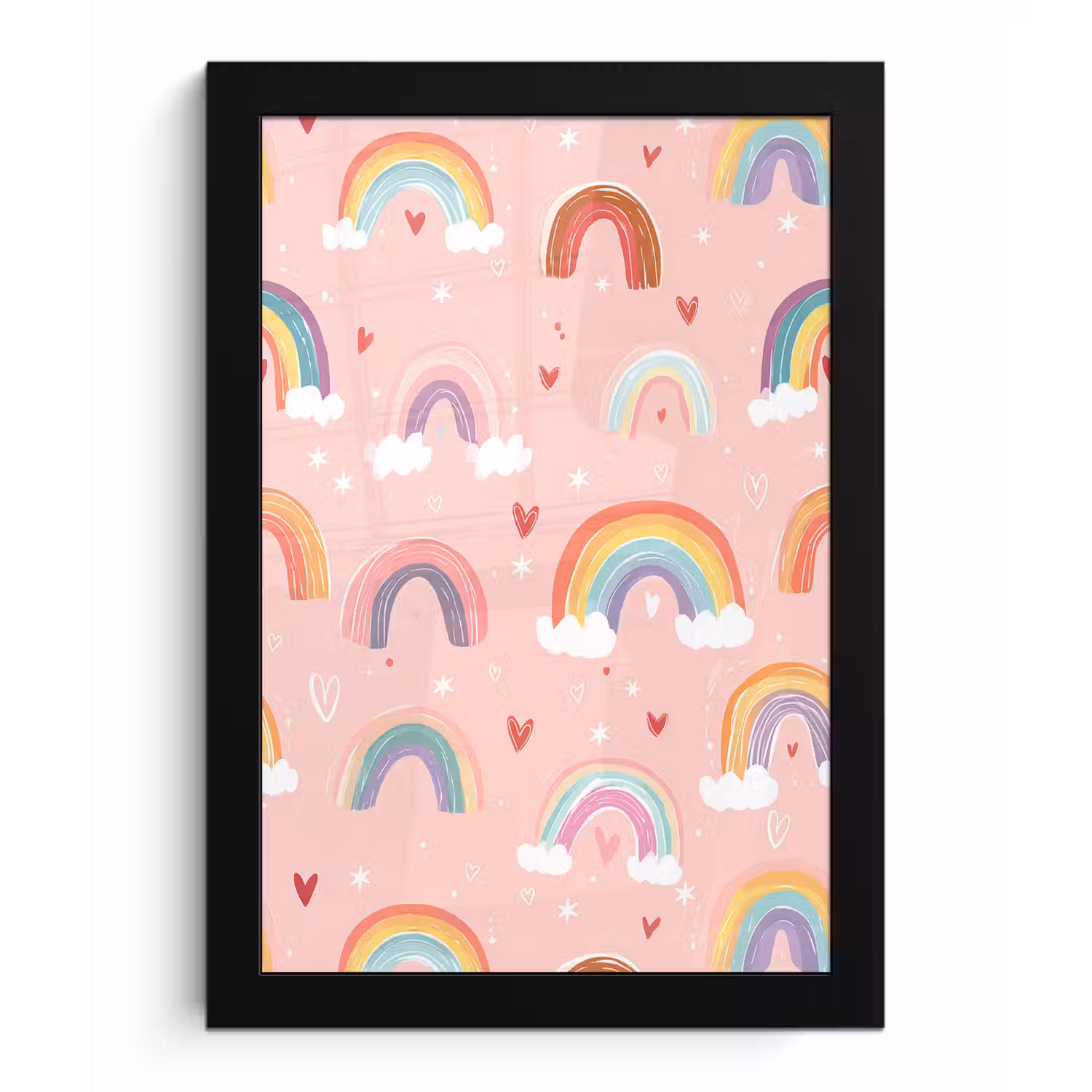 Regenboog - Patroon - Pastel - Handgetekend fotolijst zwart zonder passe partout klein -3d