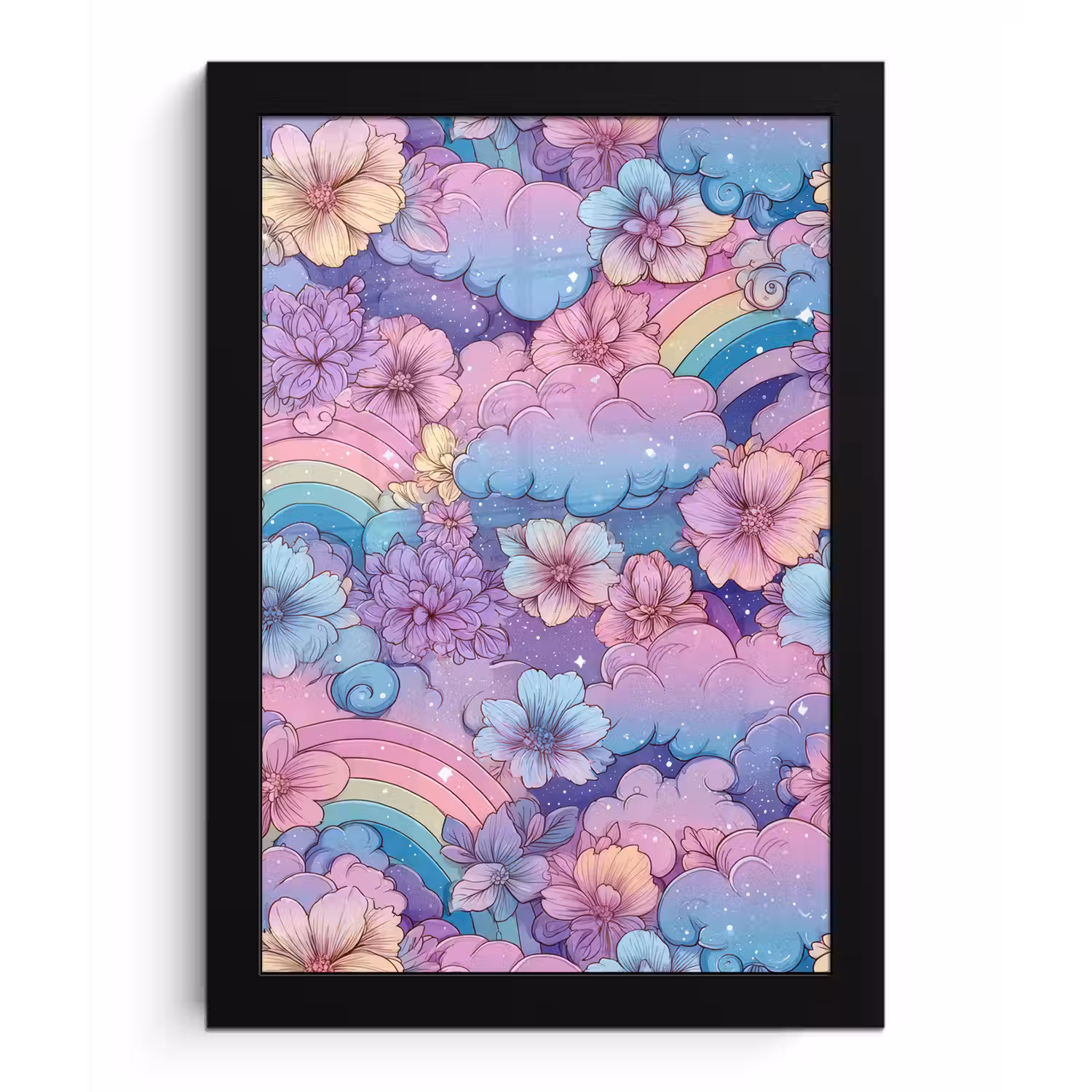Regenbogen - Bloemen - Kleurrijk - Wolken fotolijst zwart zonder passe partout klein -3d