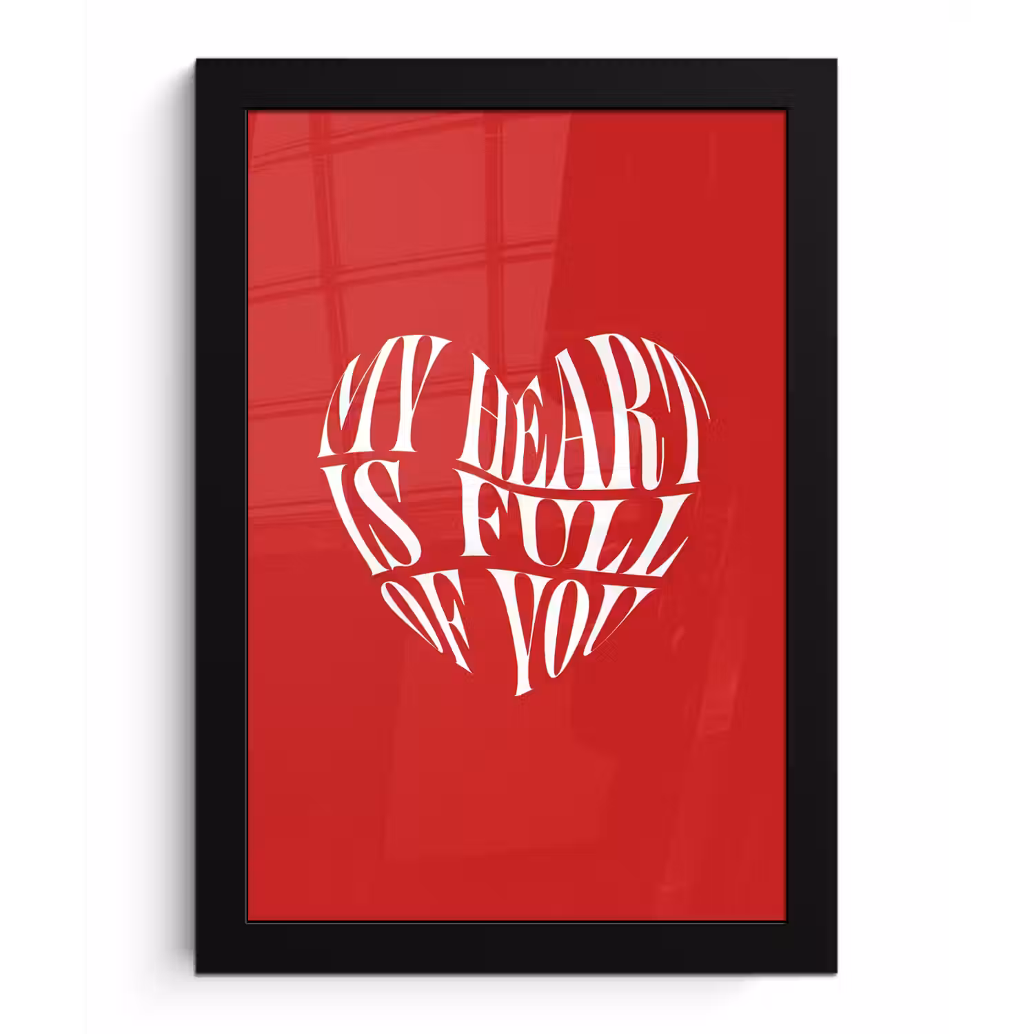 Rood - Hart- Tekst - Valentijn fotolijst zwart zonder passe partout klein -3d