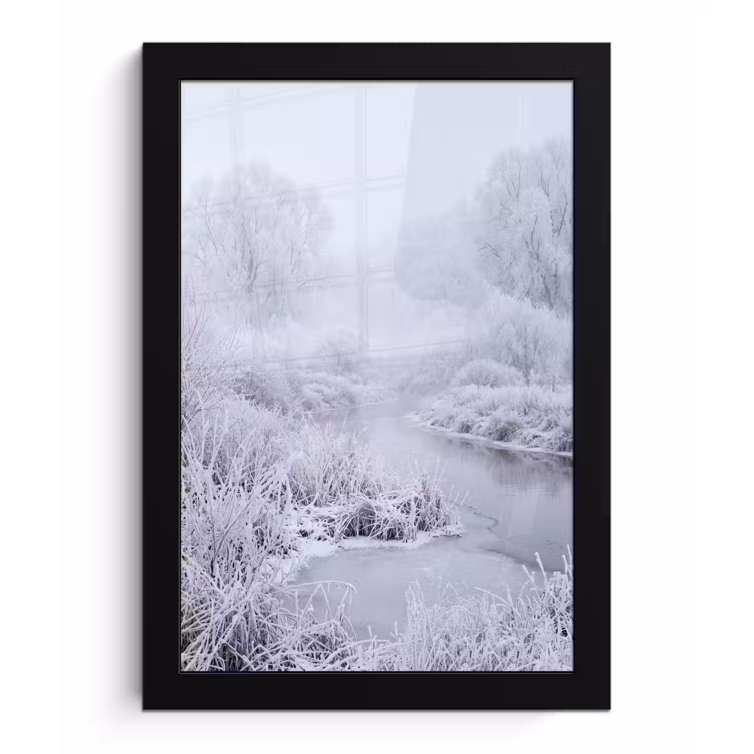 Rivier - Sneeuw - Bos - Winter - Schilderachtig fotolijst zwart zonder passe partout klein -3d