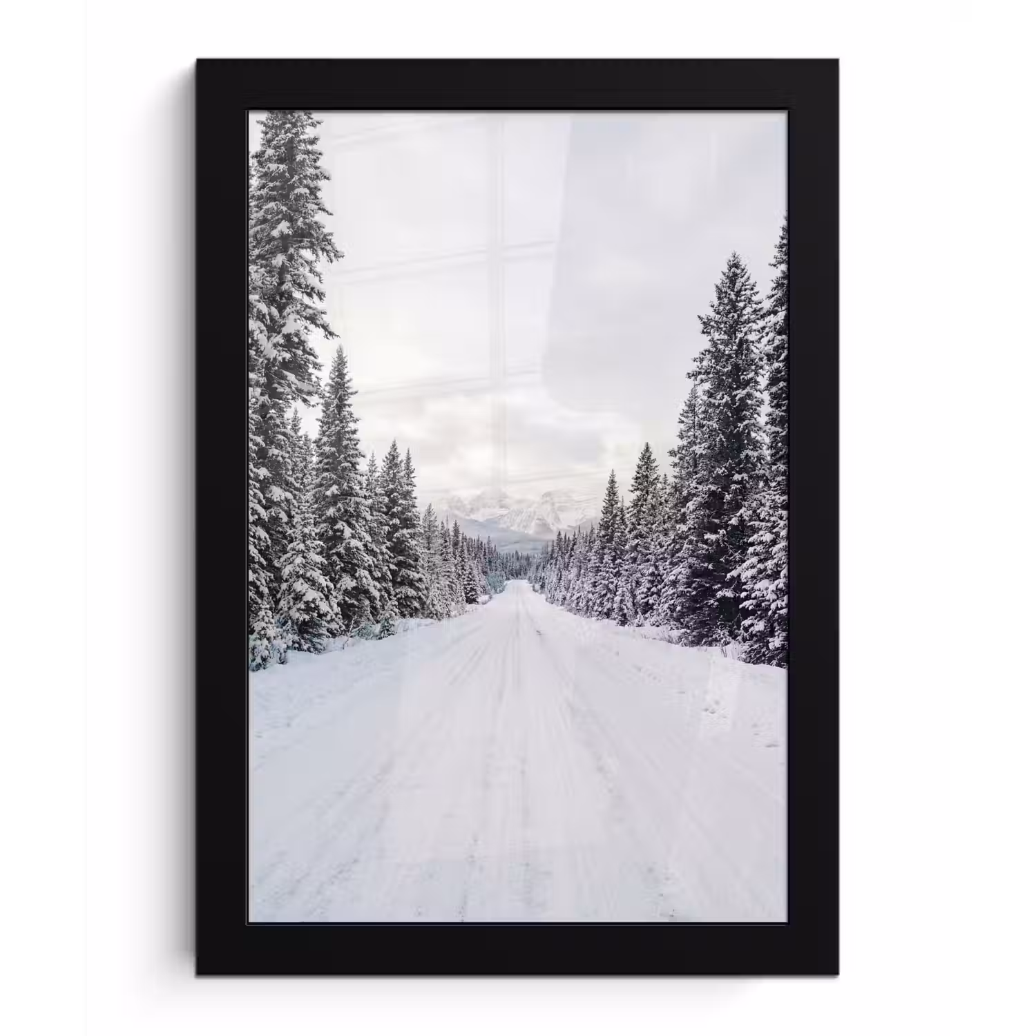 Weg - Sneeuw - Naaldbos - Winter - Avontuurlijk fotolijst zwart zonder passe partout klein -3d