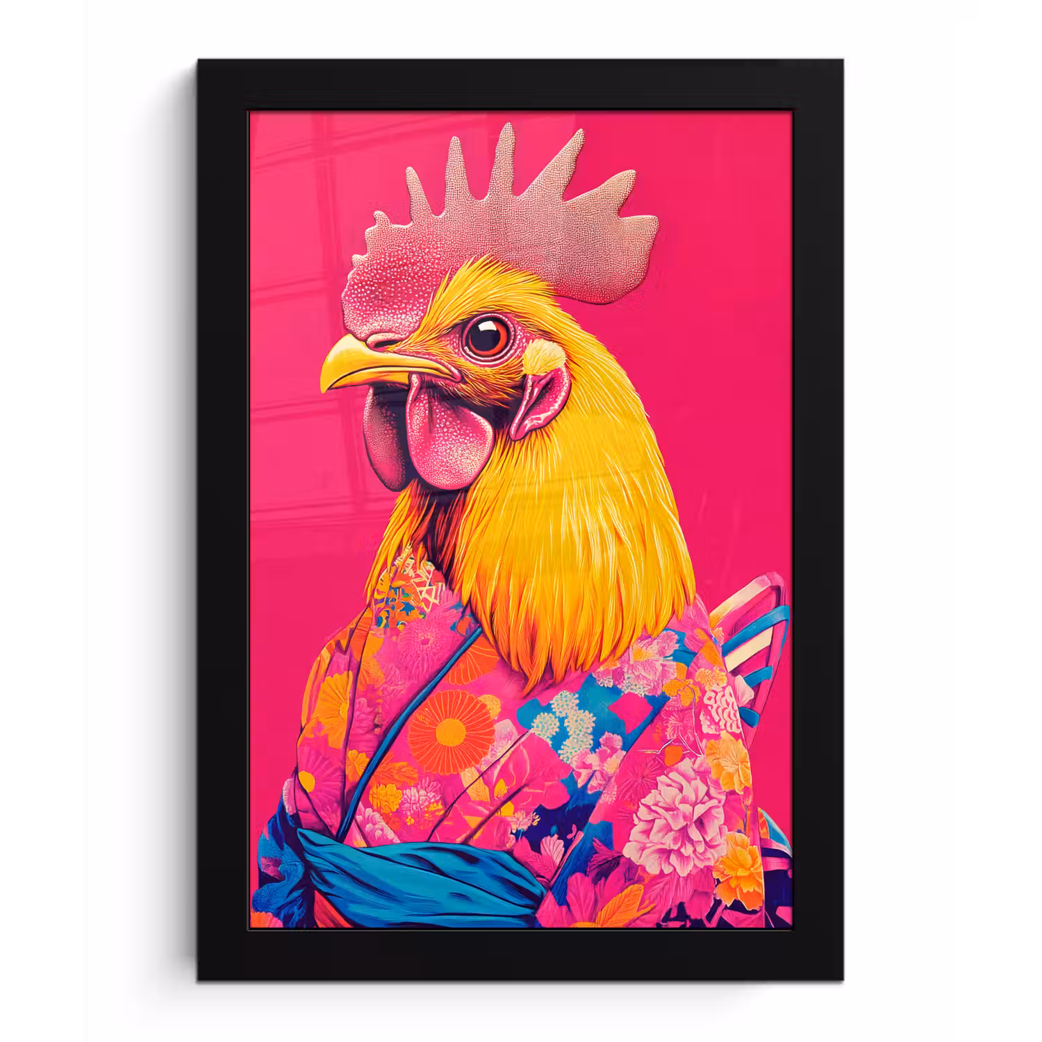 Haan - Kleurrijk - Kimono - Roze fotolijst zwart zonder passe partout klein -3d
