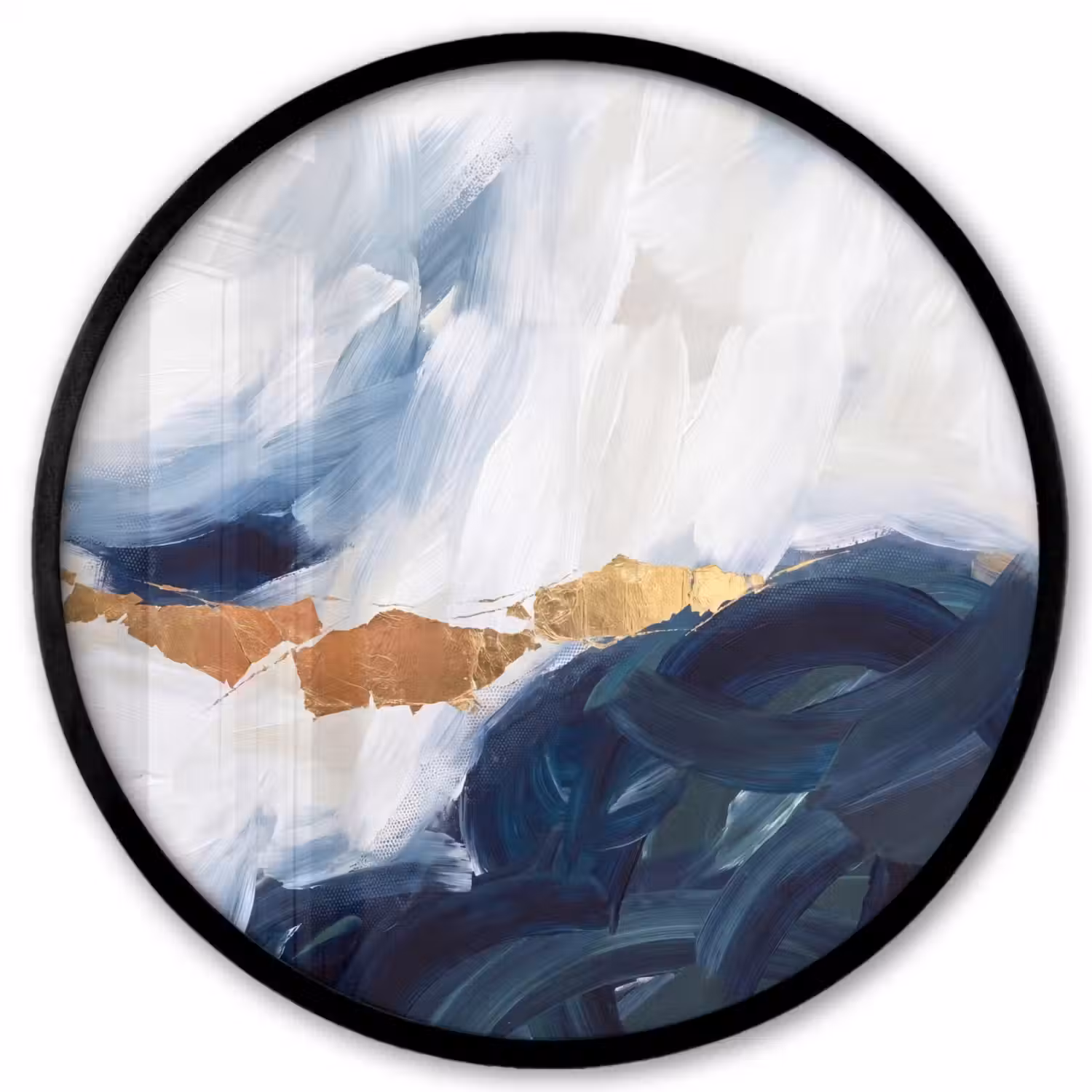 Abstract - Acryl - Blauw - Goud - Elegant Fotolijst rond zonder passe partout klein -3d