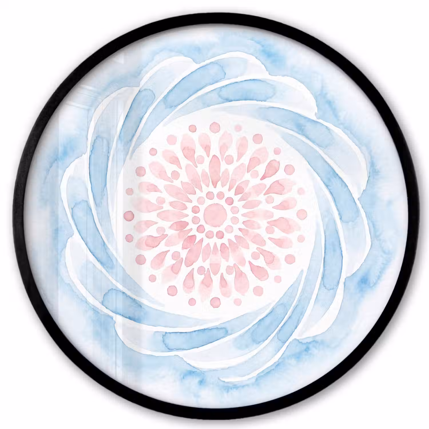 Abstract - Bloemvorm - Aquarel - Roze - Blauw Fotolijst rond zonder passe partout klein -3d