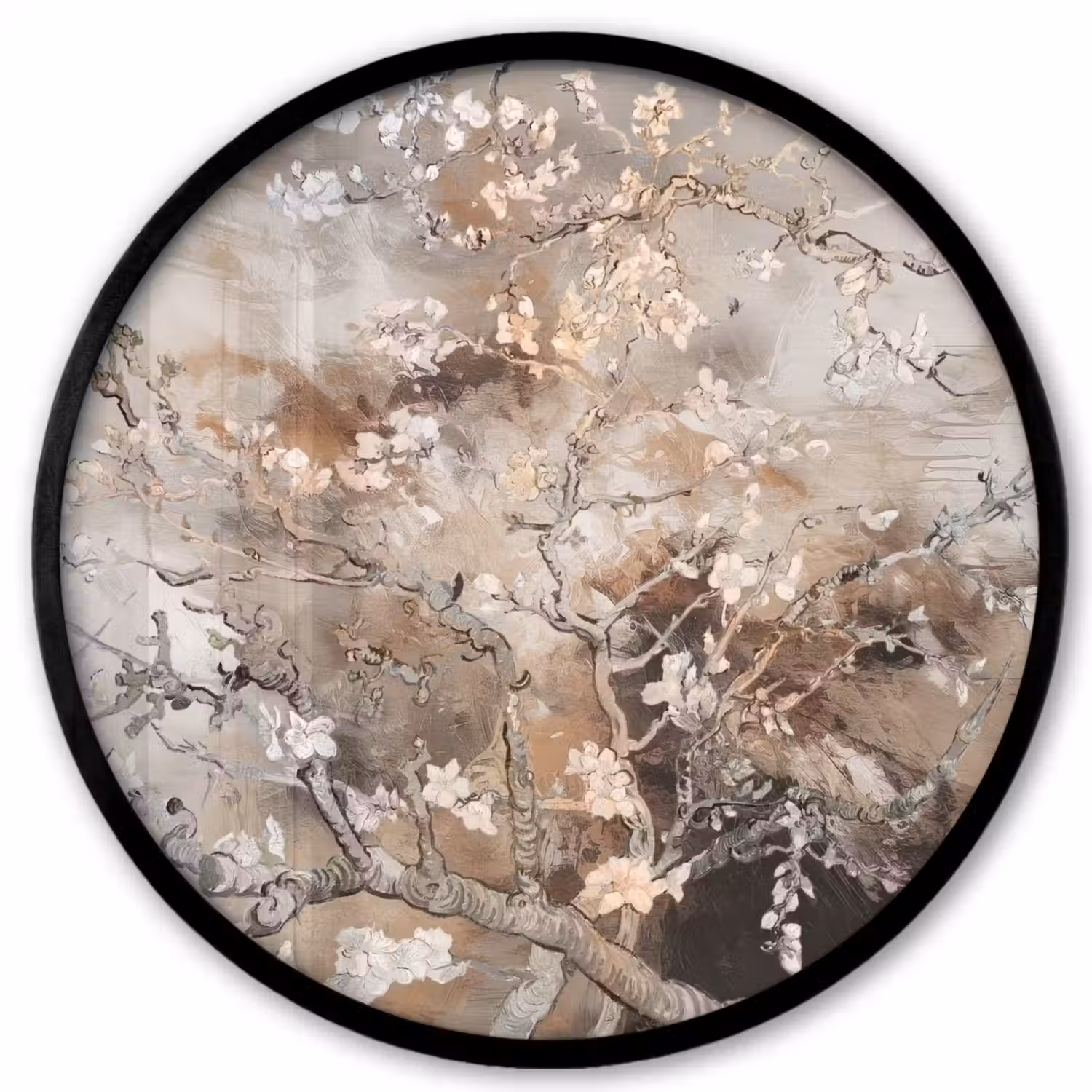 Amandelbloesem - Kunst - Van Gogh - Beige - Abstract Fotolijst rond zonder passe partout klein -3d