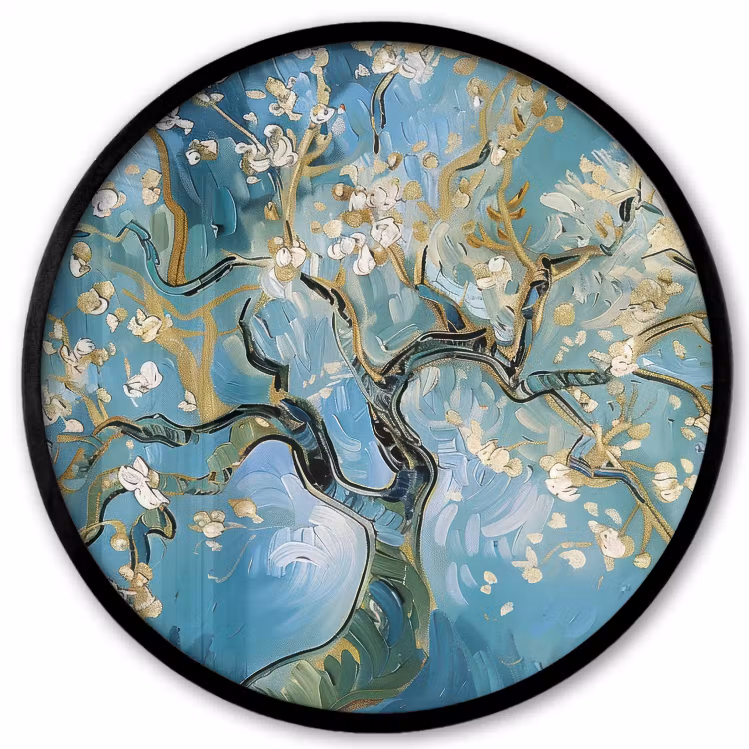 Amandelbloesem boom - Blauw - Abstract Fotolijst rond zonder passe partout klein -3d