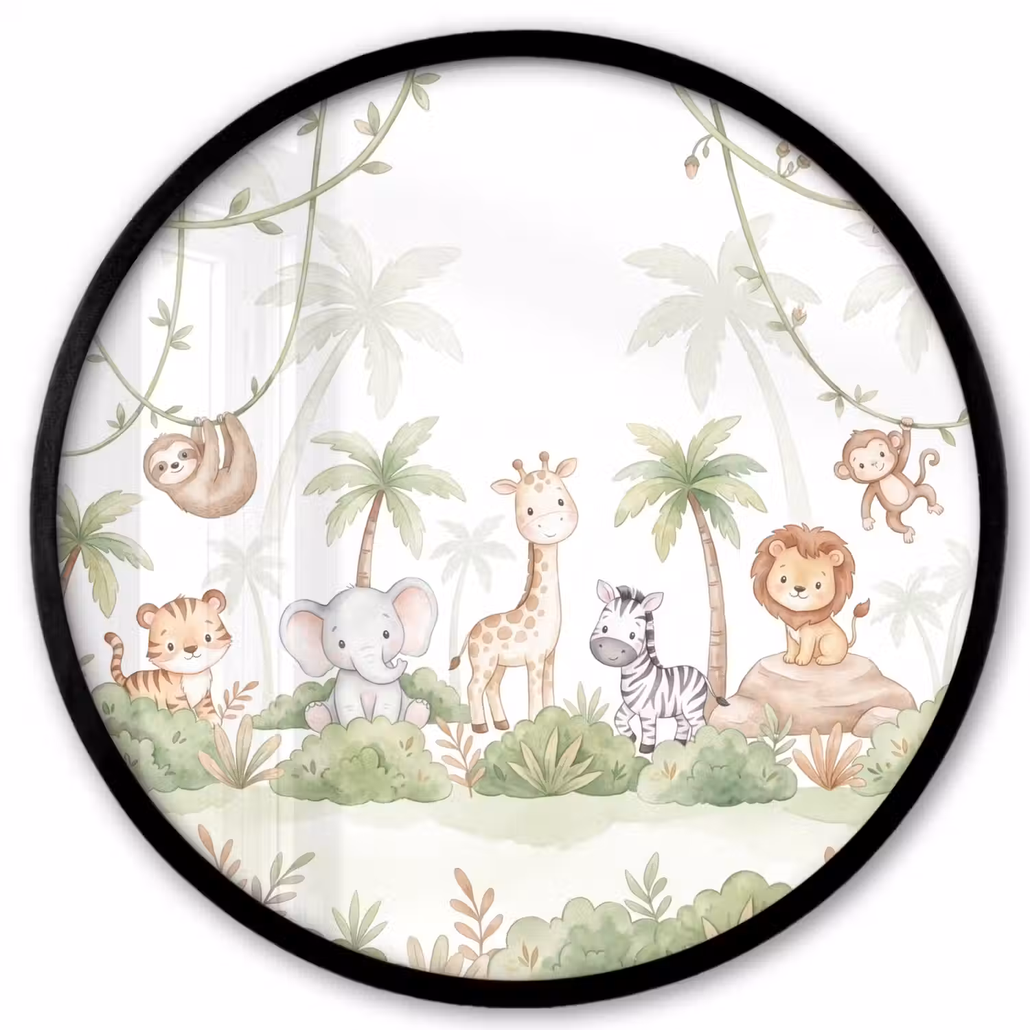 Dieren - Jungle - Pastel Fotolijst rond zonder passe partout klein -3d