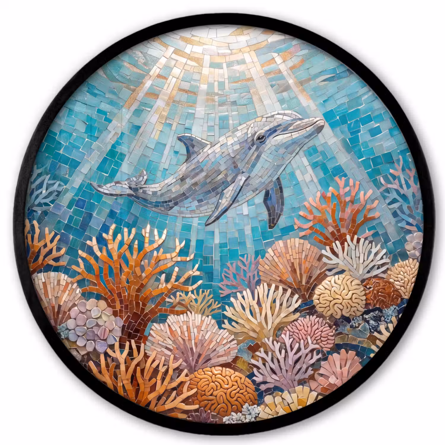 Dieren - Mozaïek - Oceaan - Koraal - Blauw Fotolijst rond zonder passe partout klein -3d