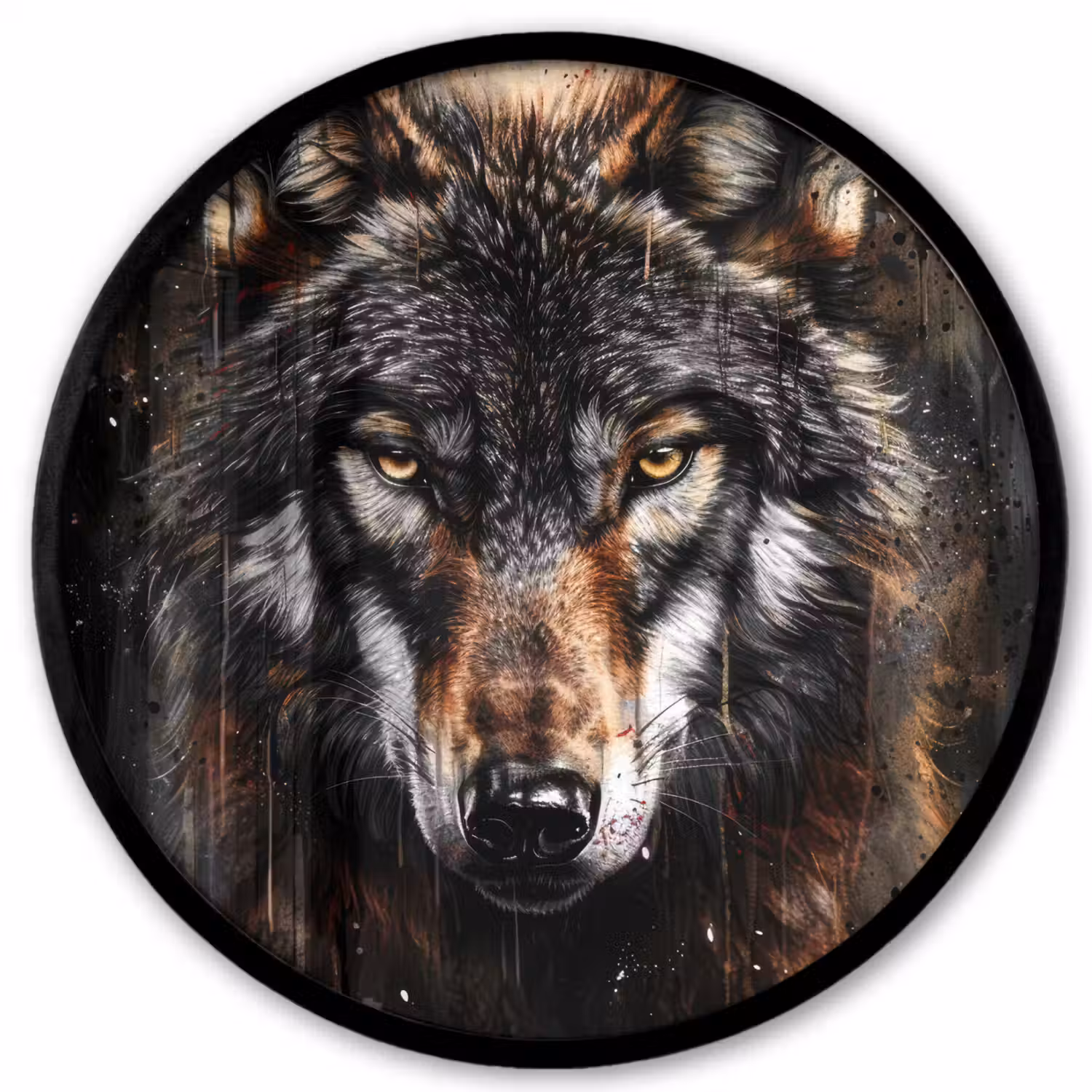 Dieren - Wolf - Portret - Zwart - Bruin Fotolijst rond zonder passe partout klein -3d