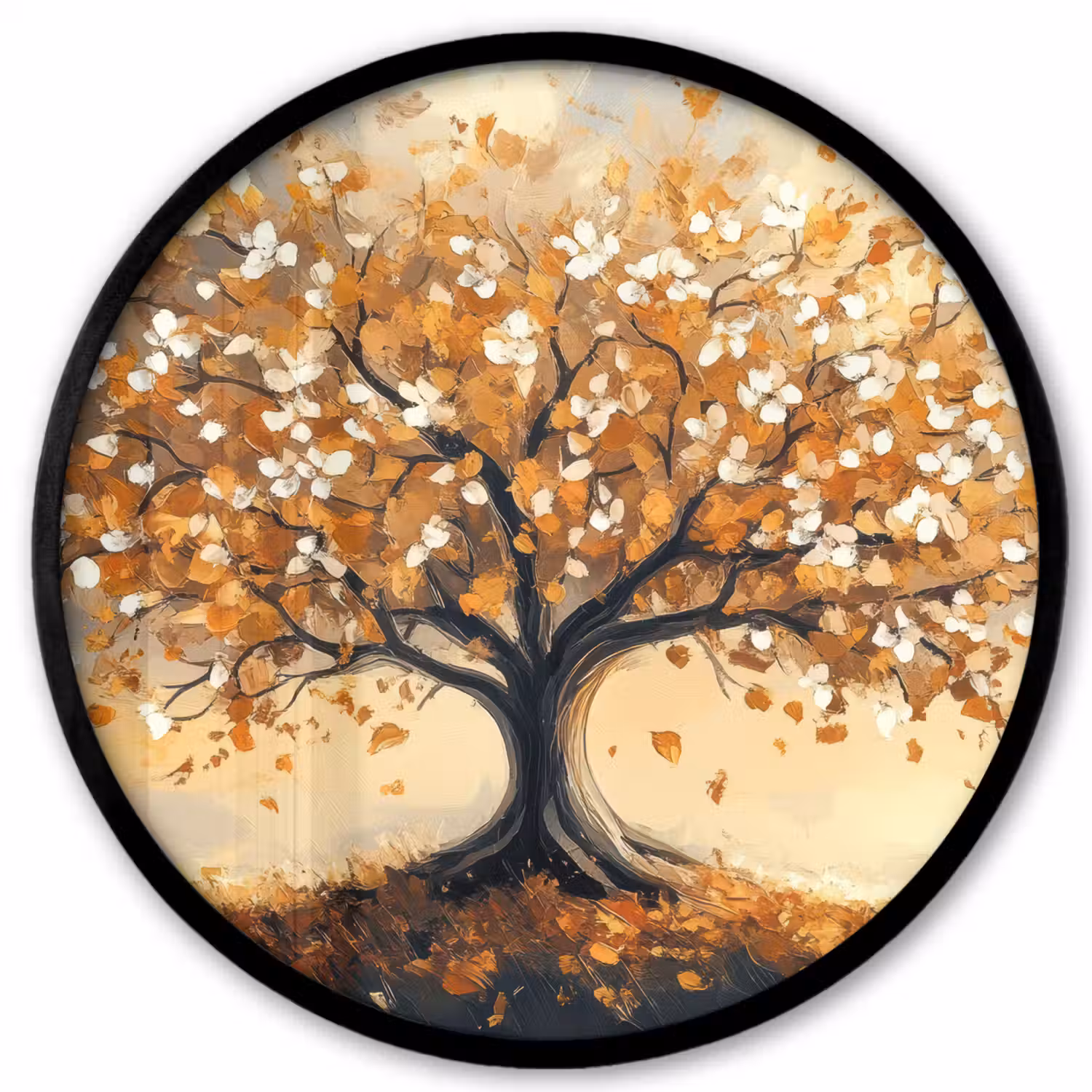 Herfst - Boom - Oranje - Bladeren - Levensboom - Abstract Fotolijst rond zonder passe partout klein -3d