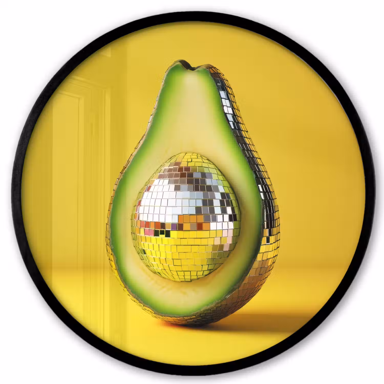Avocado - Discobal - Geel - Glitter Fotolijst rond zonder passe partout klein -3d