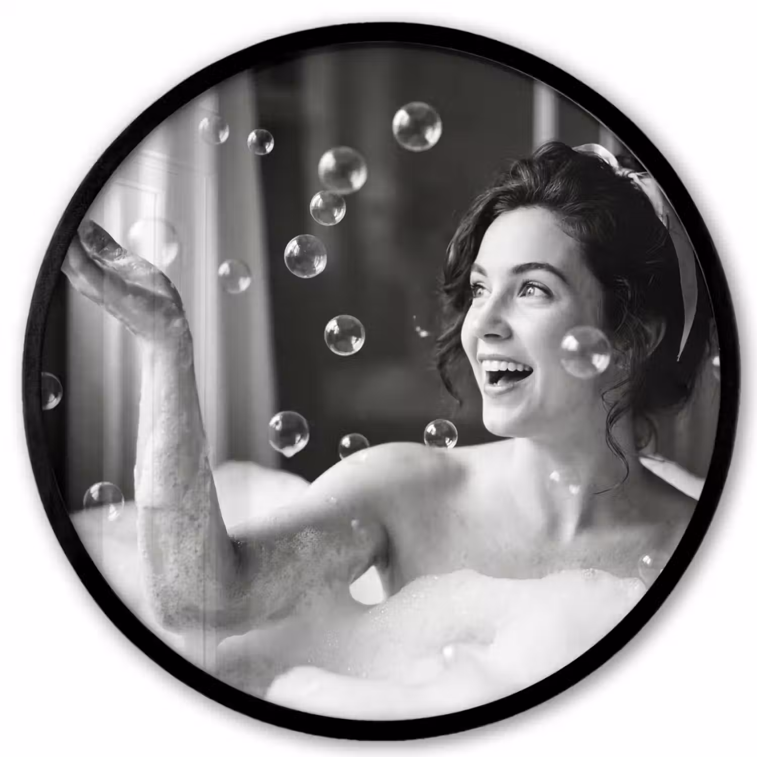 Bad - Bubbels - Zwart - Wit Fotolijst rond zonder passe partout klein -3d