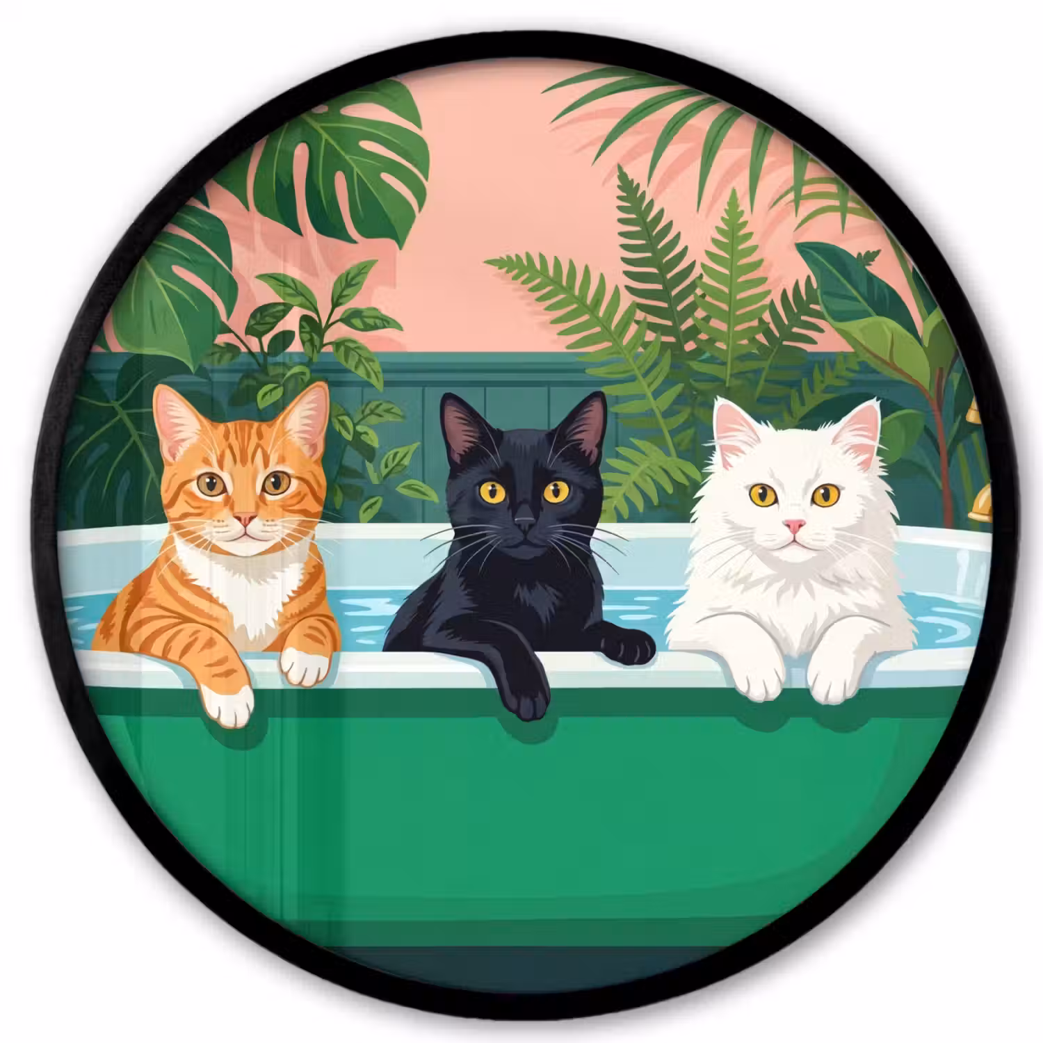 Badkamer - Kattenparade - Kleurrijk Fotolijst rond zonder passe partout klein -3d