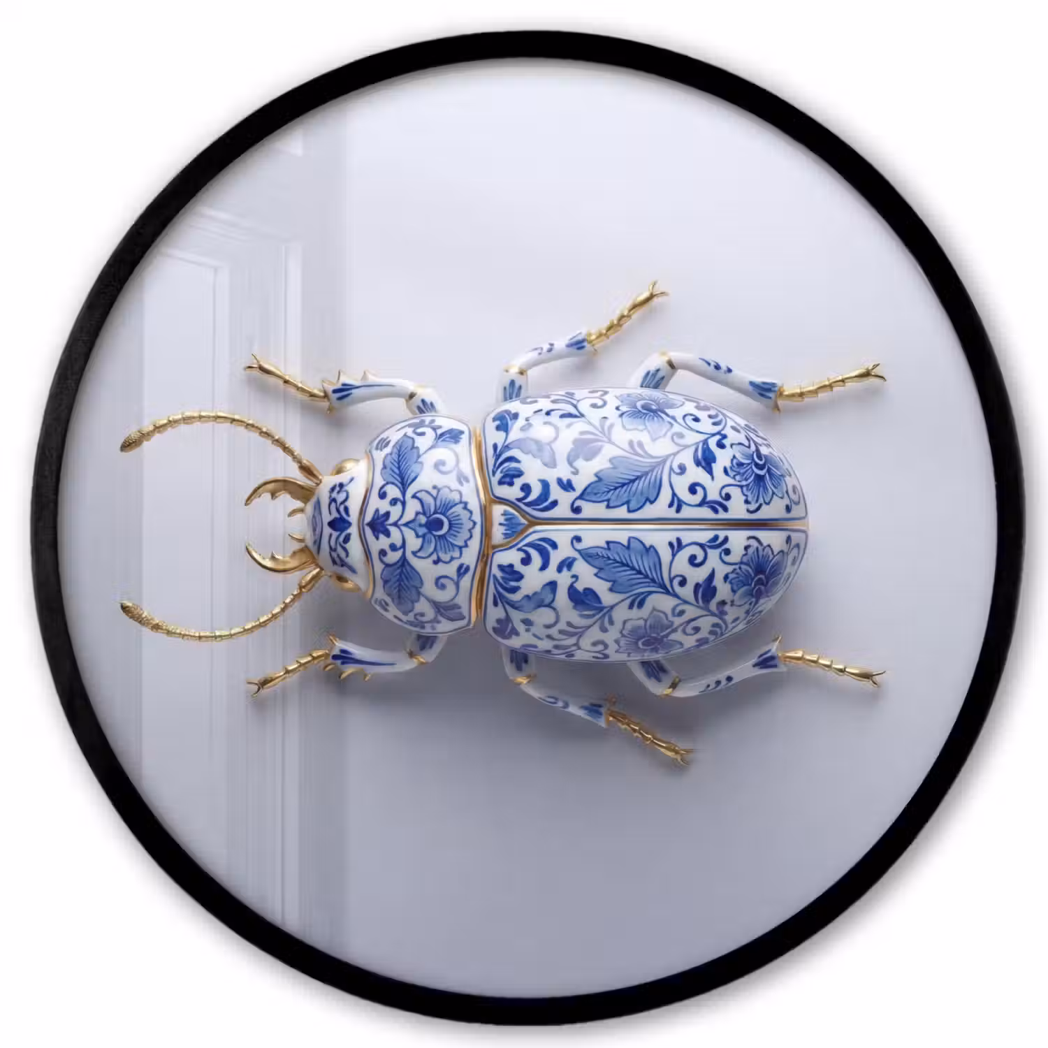 Kever - Delfts - Blauw - Goud Fotolijst rond zonder passe partout klein -3d