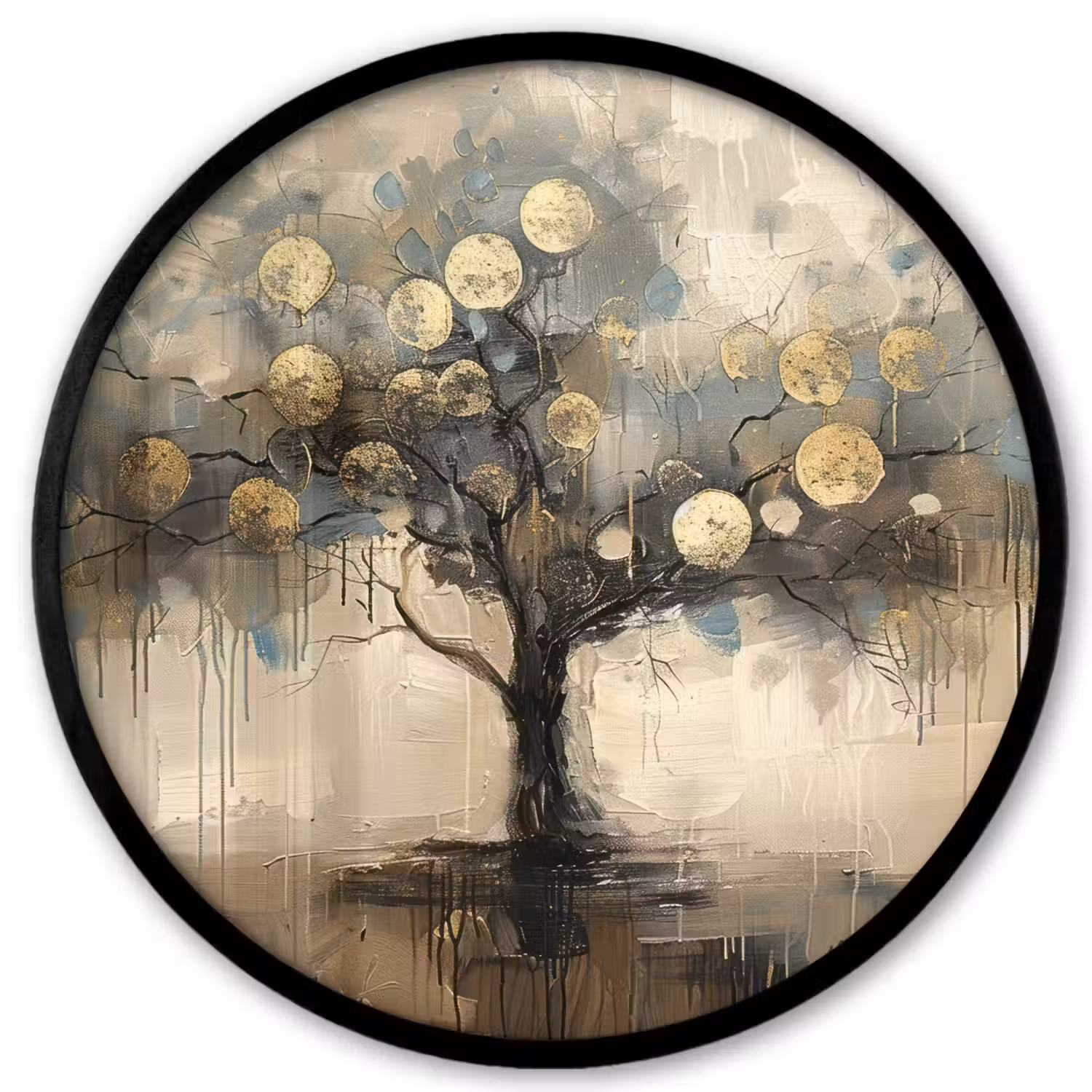 Beige - Abstract - Boom - Goud Fotolijst rond zonder passe partout klein -3d