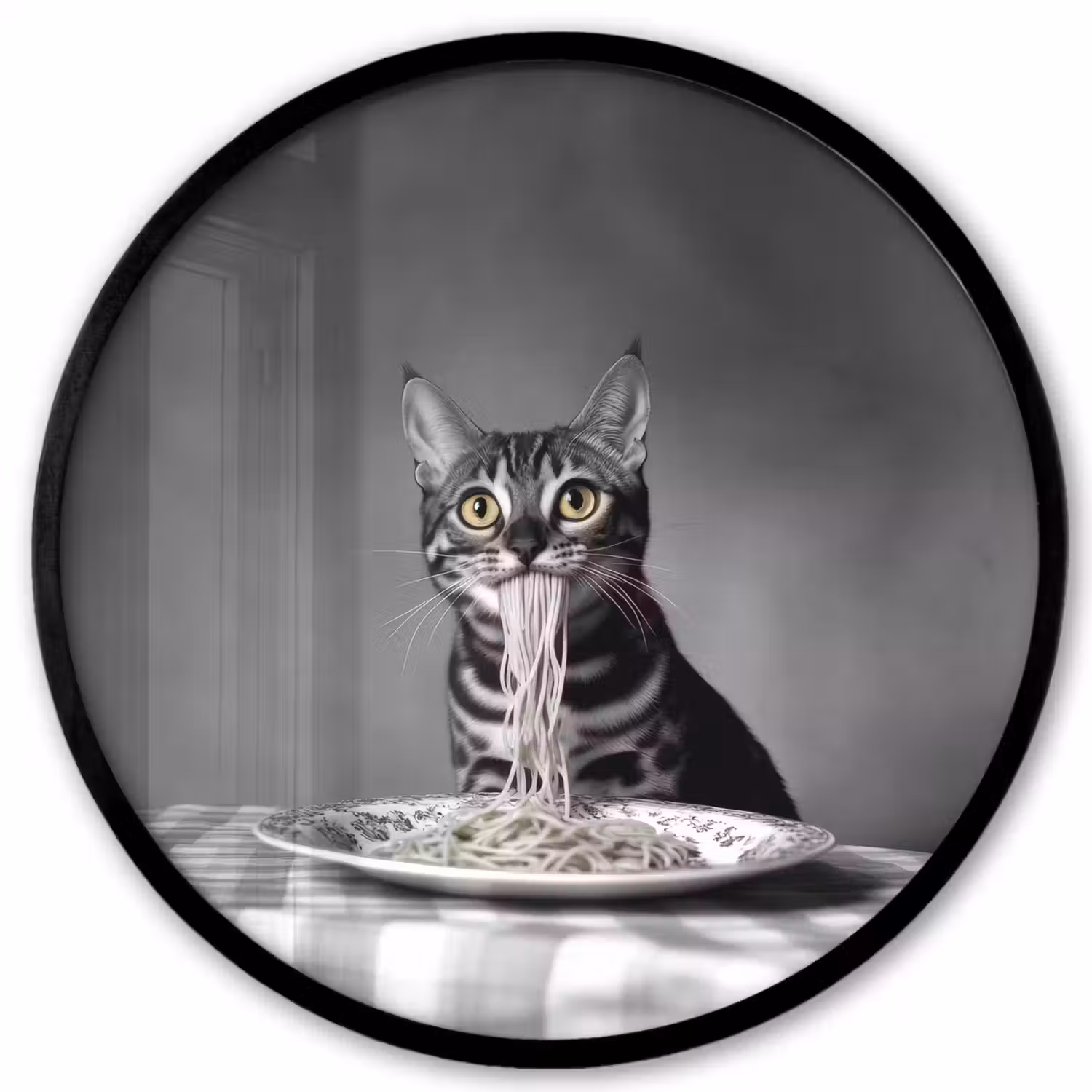 Bengaal - Kat - Tafelkleed - Zwart - Wit - Dier Fotolijst rond zonder passe partout klein -3d