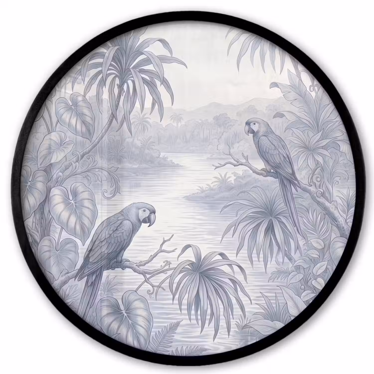 Vogel - Rivier - Tropisch - Illustratie - Blauw Fotolijst rond zonder passe partout klein -3d