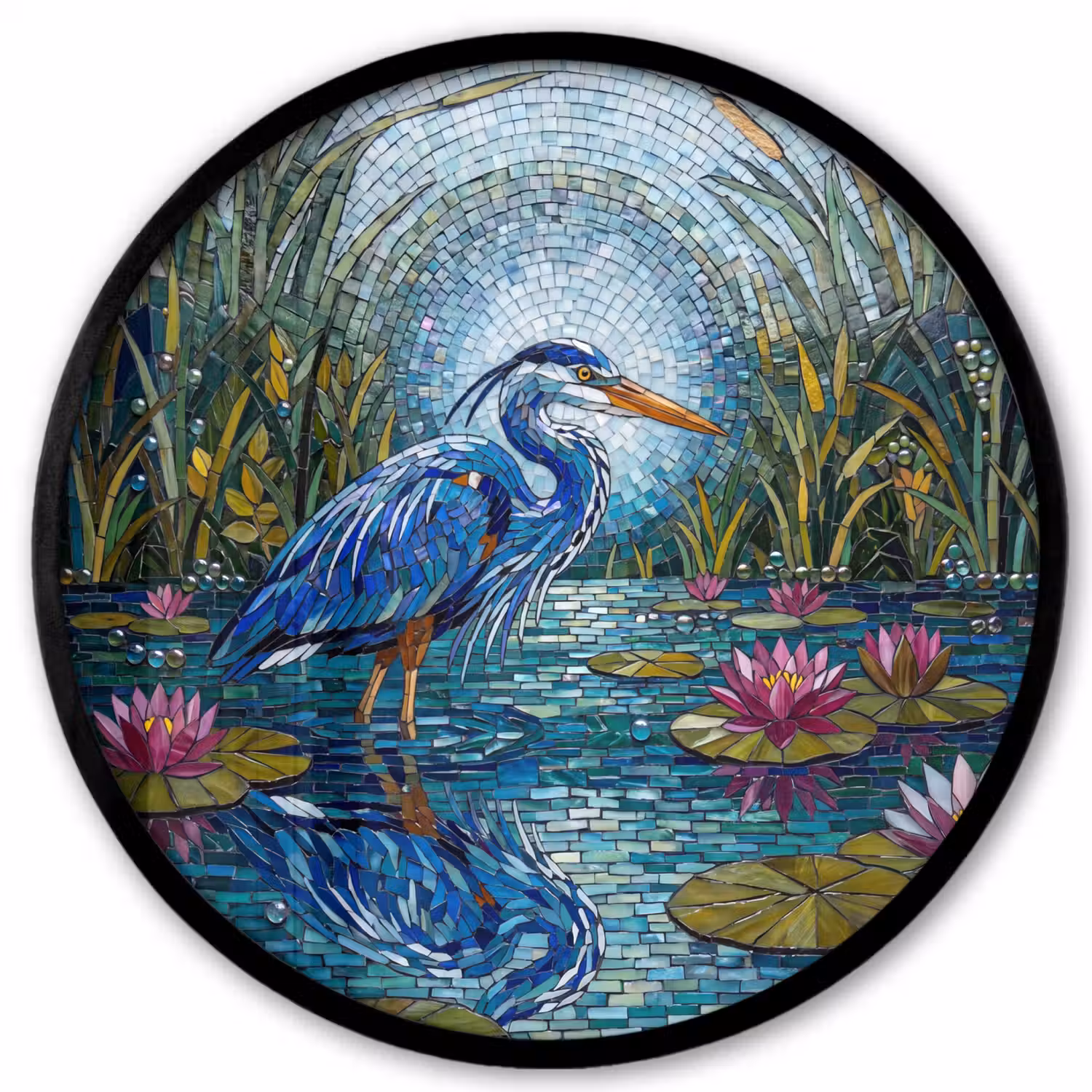 Vogel - Water - Natuur - Abstract - Blauw Fotolijst rond zonder passe partout klein -3d