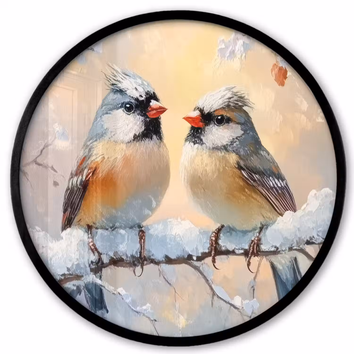 Vogels - Tak - Winter - Sneeuw Fotolijst rond zonder passe partout klein -3d